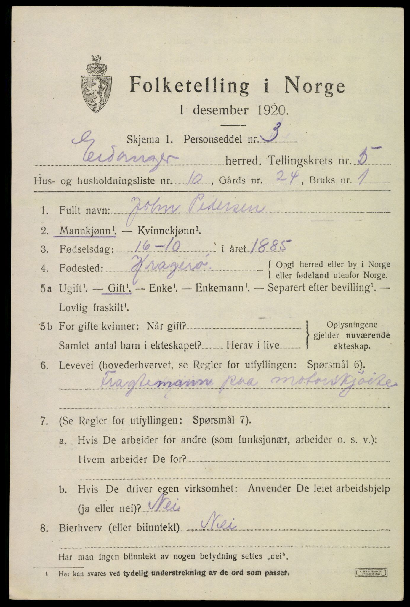 SAKO, 1920 census for Eidanger, 1920, p. 5110