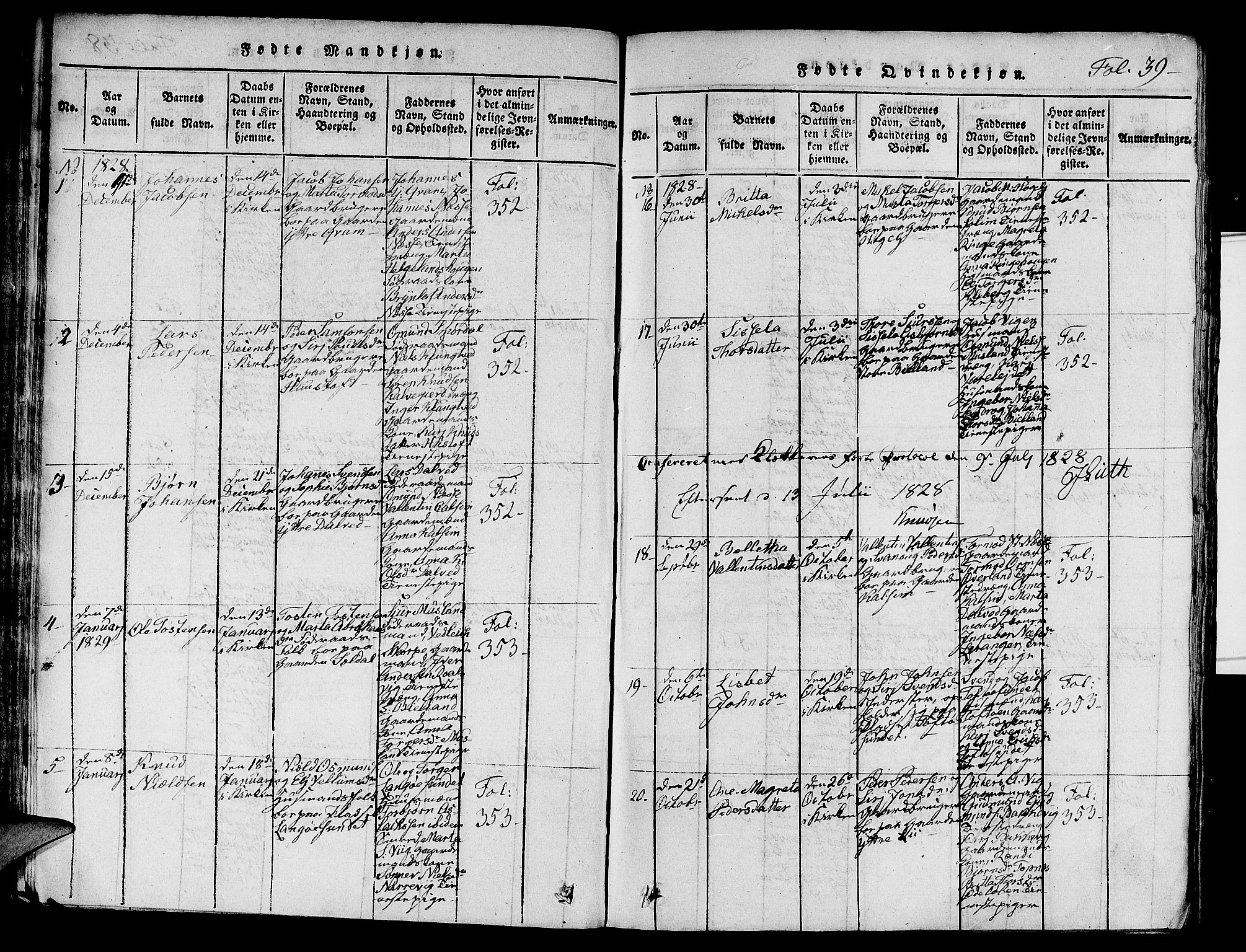 Nedstrand sokneprestkontor, AV/SAST-A-101841/01/V: Parish register (copy) no. B 1 /1, 1816-1847, p. 39