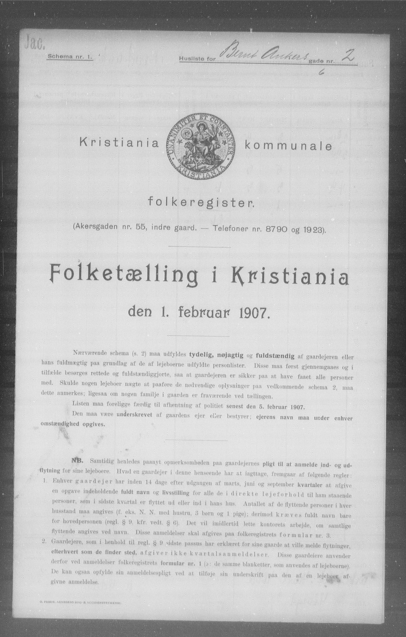 OBA, Municipal Census 1907 for Kristiania, 1907, p. 2486