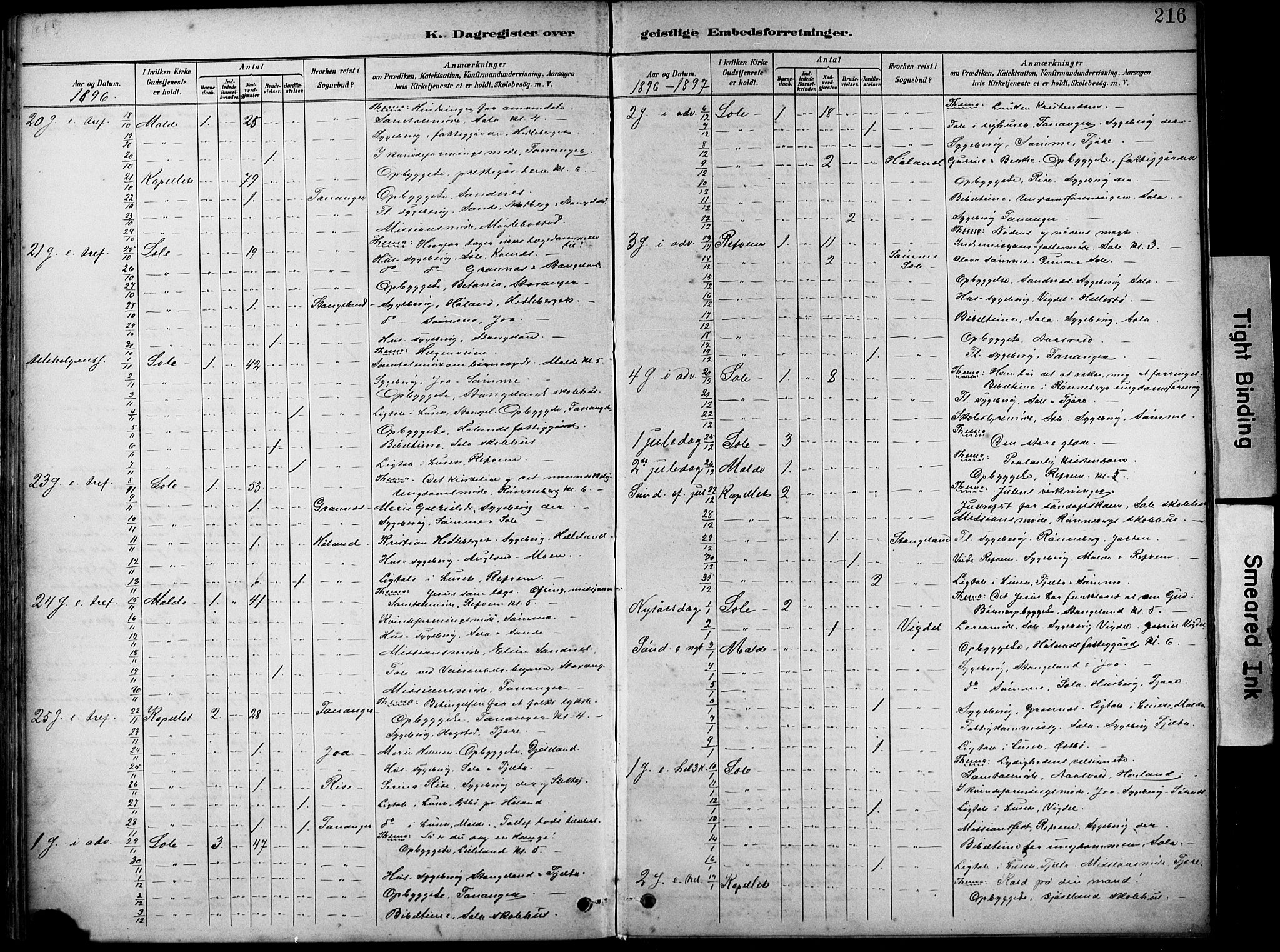 Håland sokneprestkontor, AV/SAST-A-101802/001/30BA/L0012: Parish register (official) no. A 11, 1889-1900, p. 216