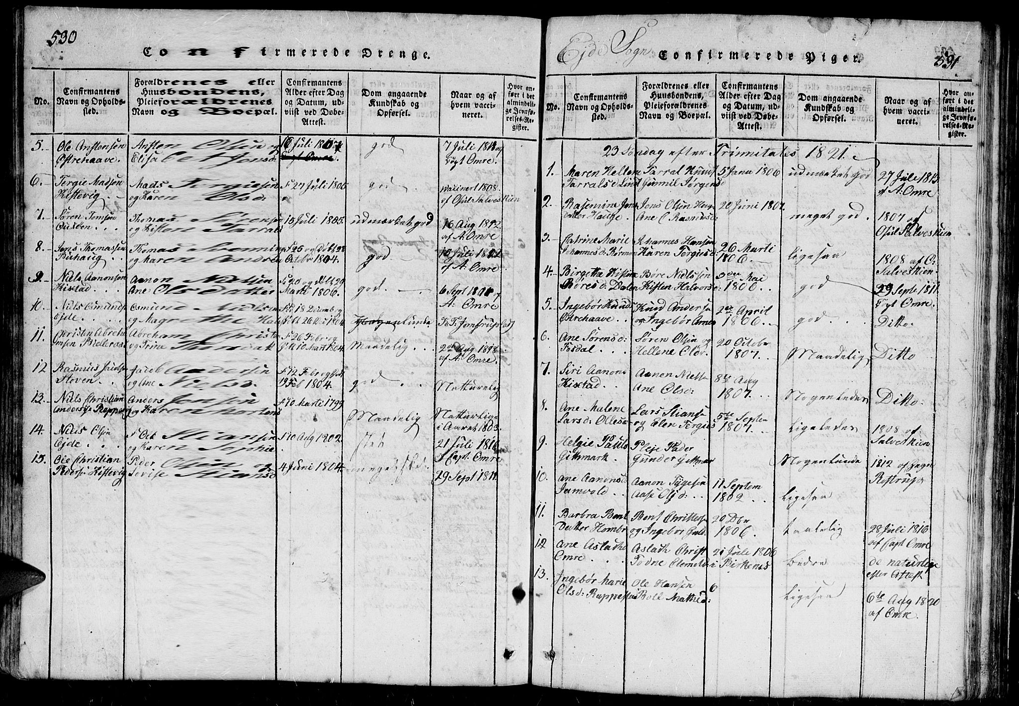 Hommedal sokneprestkontor, AV/SAK-1111-0023/F/Fb/Fbb/L0003: Parish register (copy) no. B 3 /2, 1816-1850, p. 530-531