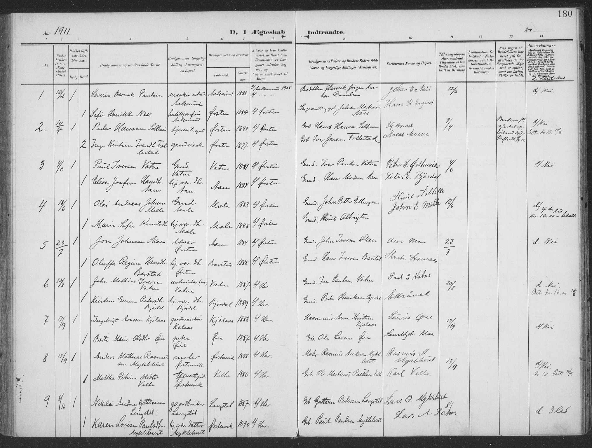 Ministerialprotokoller, klokkerbøker og fødselsregistre - Møre og Romsdal, AV/SAT-A-1454/513/L0178: Parish register (official) no. 513A05, 1906-1919, p. 180