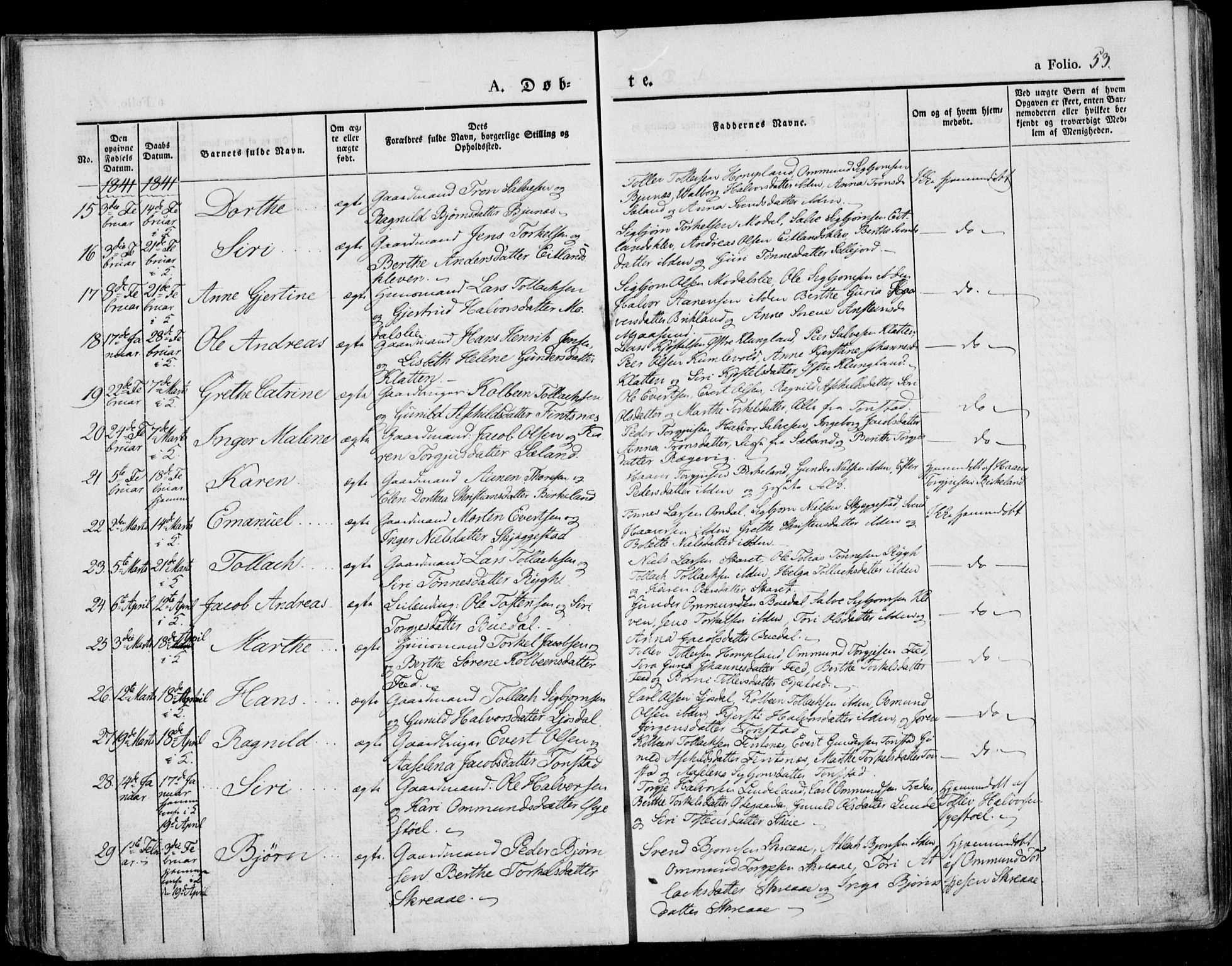 Bakke sokneprestkontor, AV/SAK-1111-0002/F/Fa/Faa/L0004: Parish register (official) no. A 4, 1834-1846, p. 53