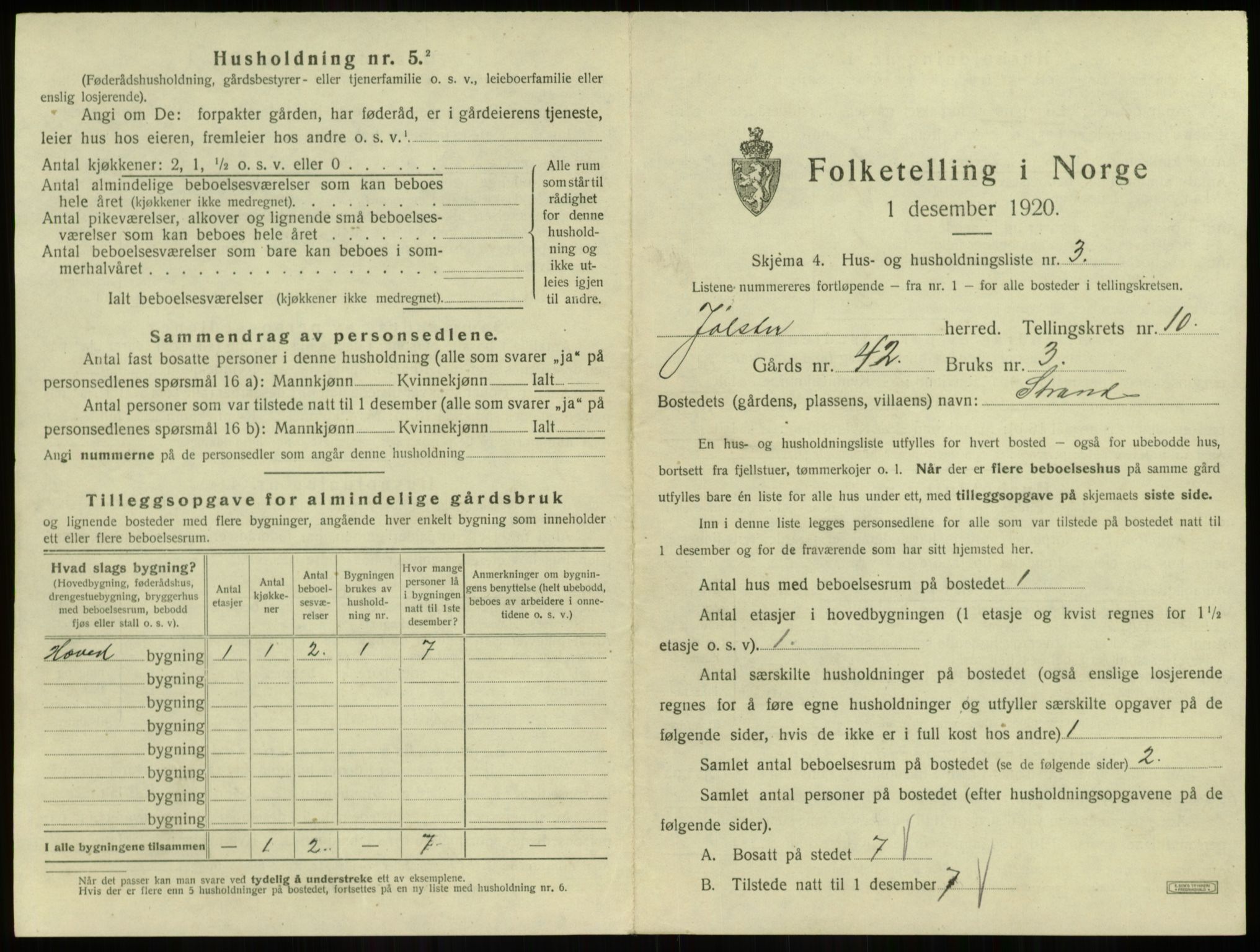 SAB, 1920 census for Jølster, 1920, p. 612