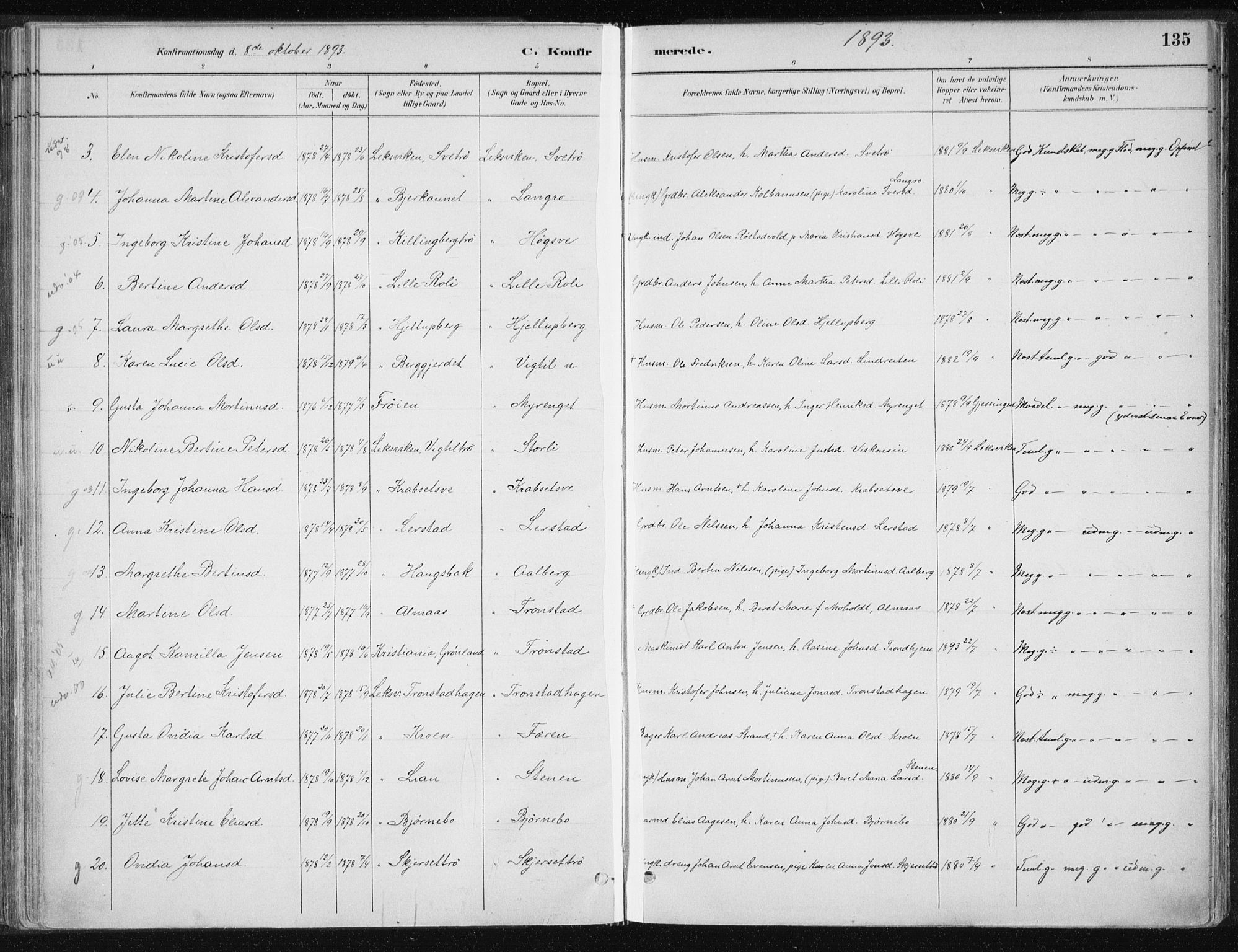 Ministerialprotokoller, klokkerbøker og fødselsregistre - Nord-Trøndelag, SAT/A-1458/701/L0010: Parish register (official) no. 701A10, 1883-1899, p. 135
