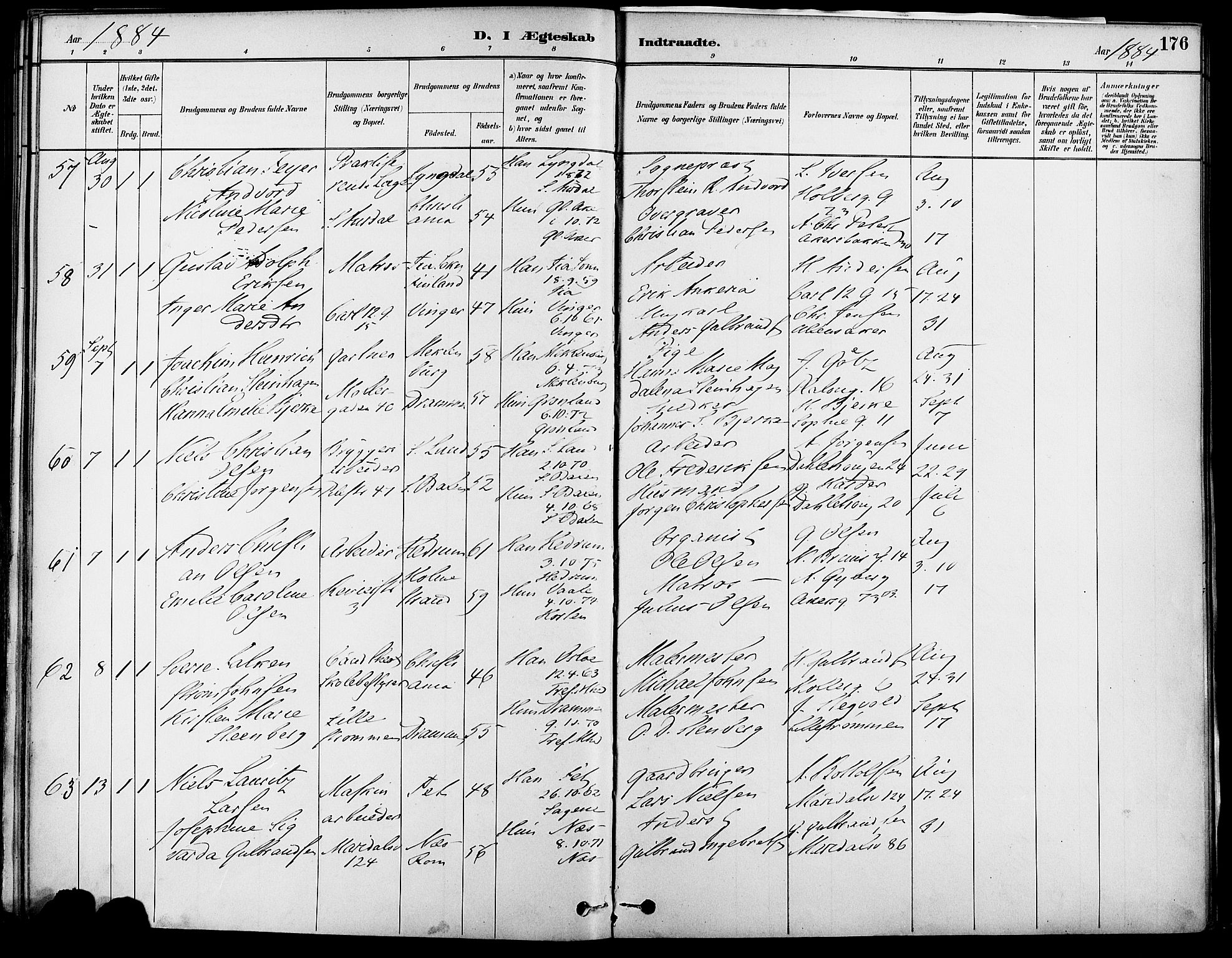 Gamle Aker prestekontor Kirkebøker, AV/SAO-A-10617a/F/L0007: Parish register (official) no. 7, 1882-1890, p. 176