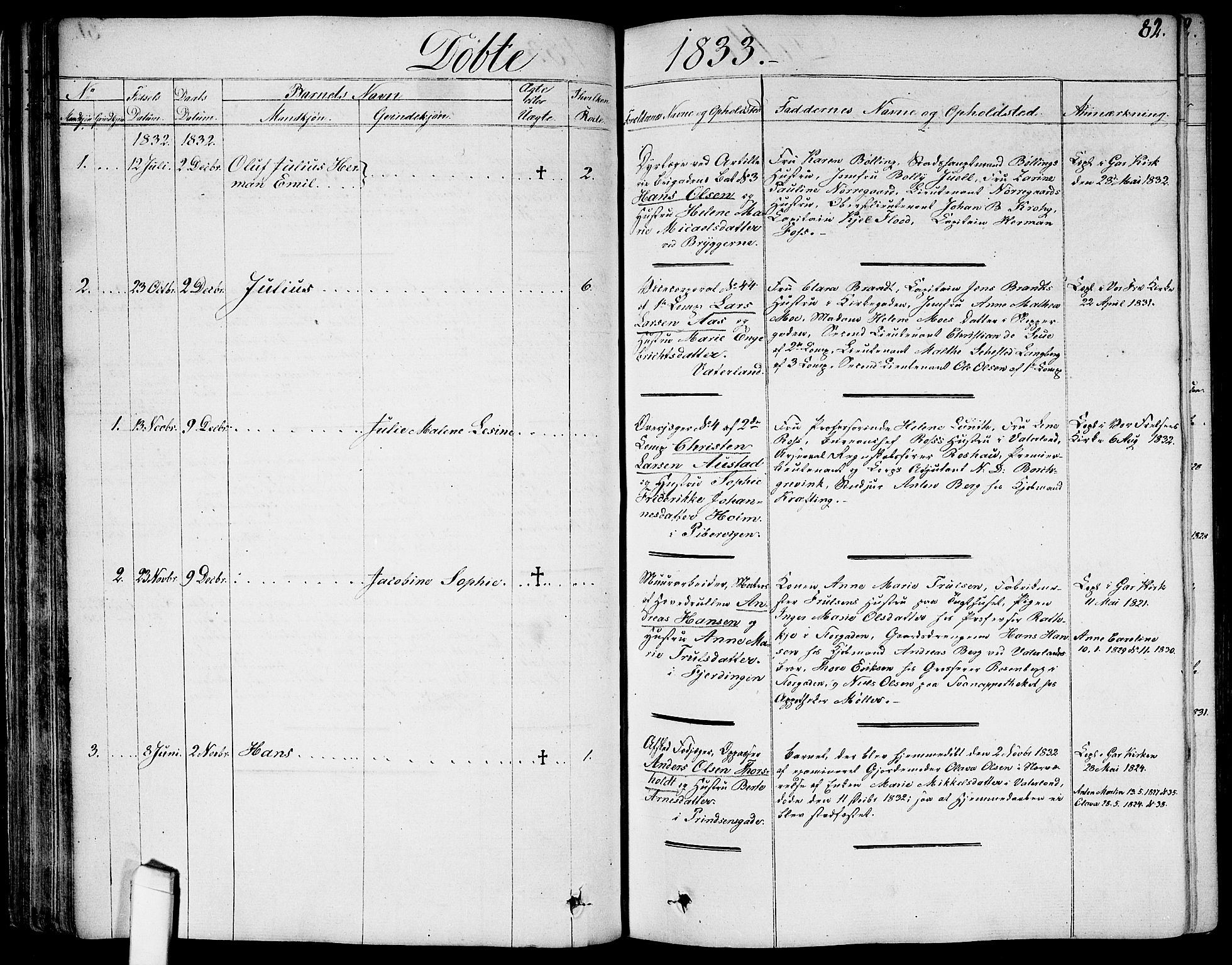 Garnisonsmenigheten Kirkebøker, SAO/A-10846/G/Ga/L0004: Parish register (copy) no. 4, 1828-1840, p. 82