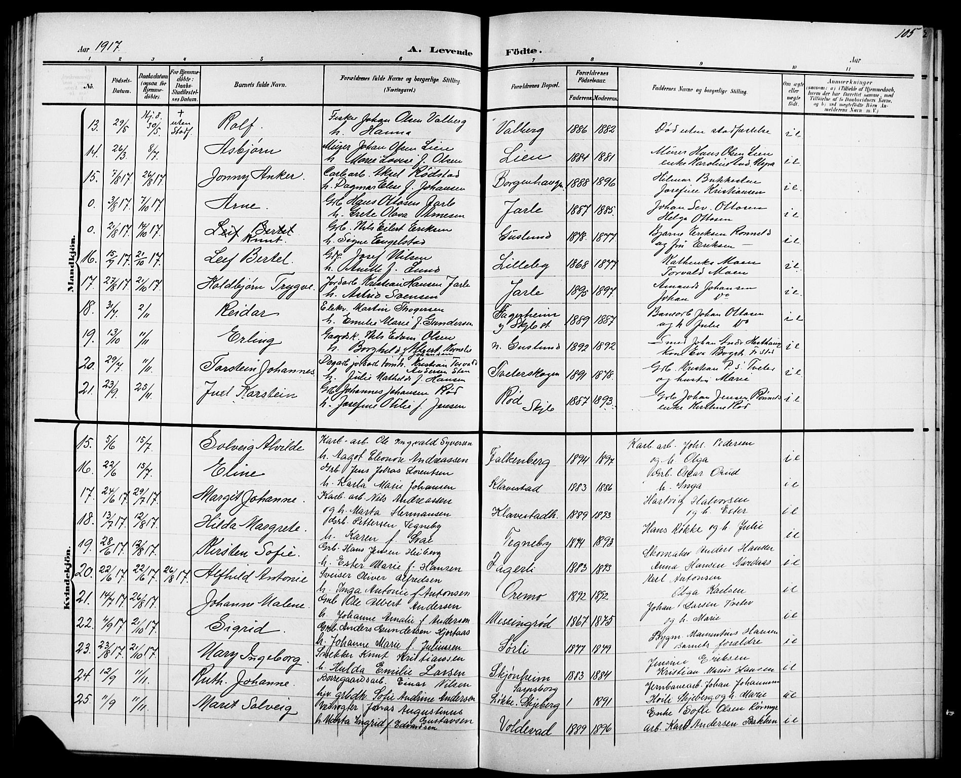 Skjeberg prestekontor Kirkebøker, AV/SAO-A-10923/G/Ga/L0002: Parish register (copy) no. I 2, 1901-1924, p. 105
