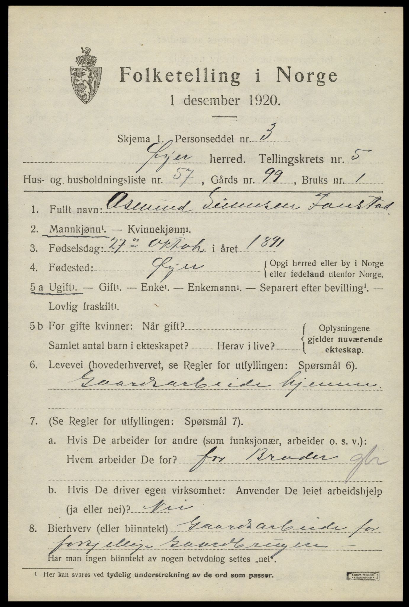 SAH, 1920 census for Øyer, 1920, p. 5008