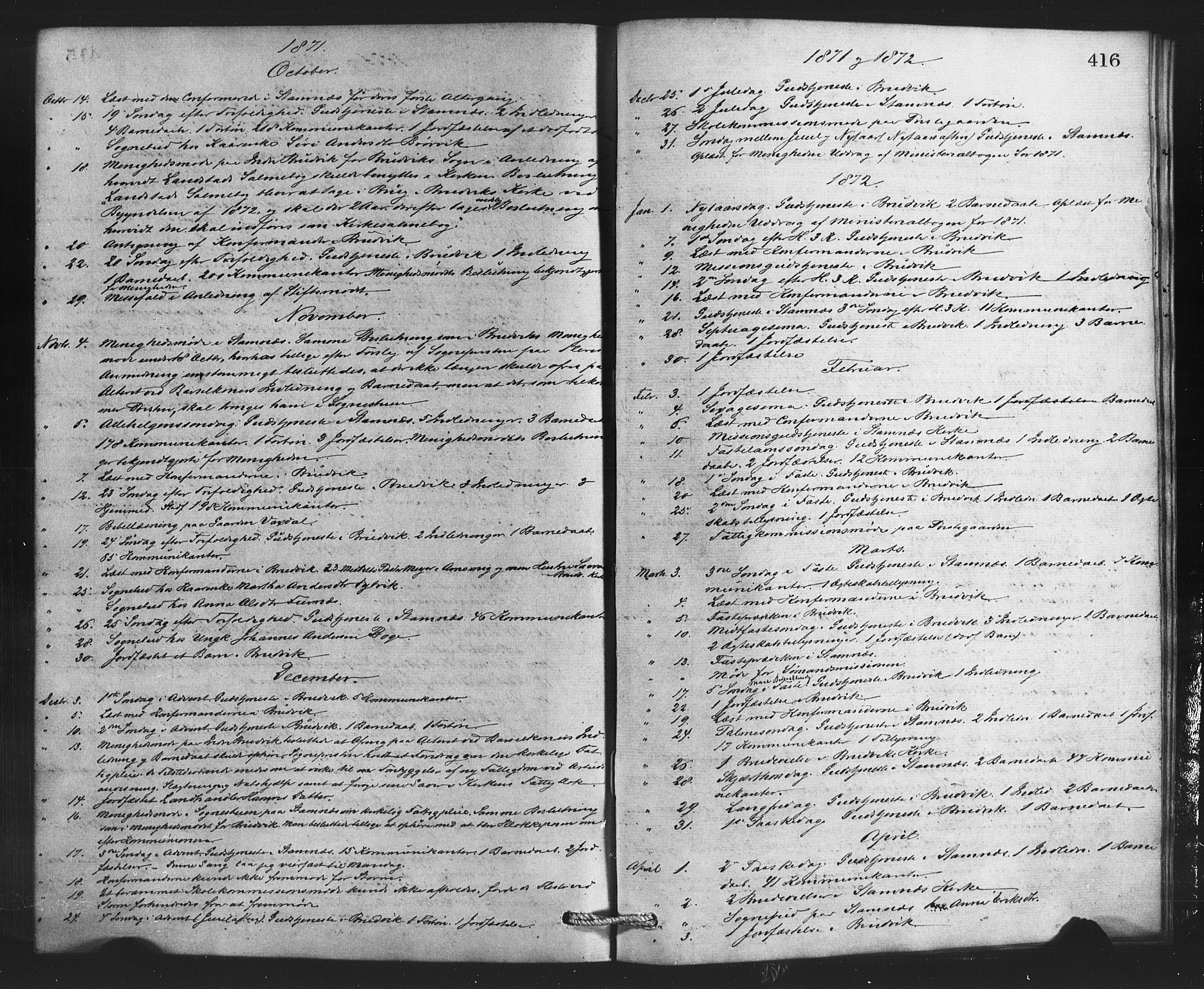 Bruvik Sokneprestembete, SAB/A-74701/H/Haa: Parish register (official) no. A 1, 1869-1877, p. 416