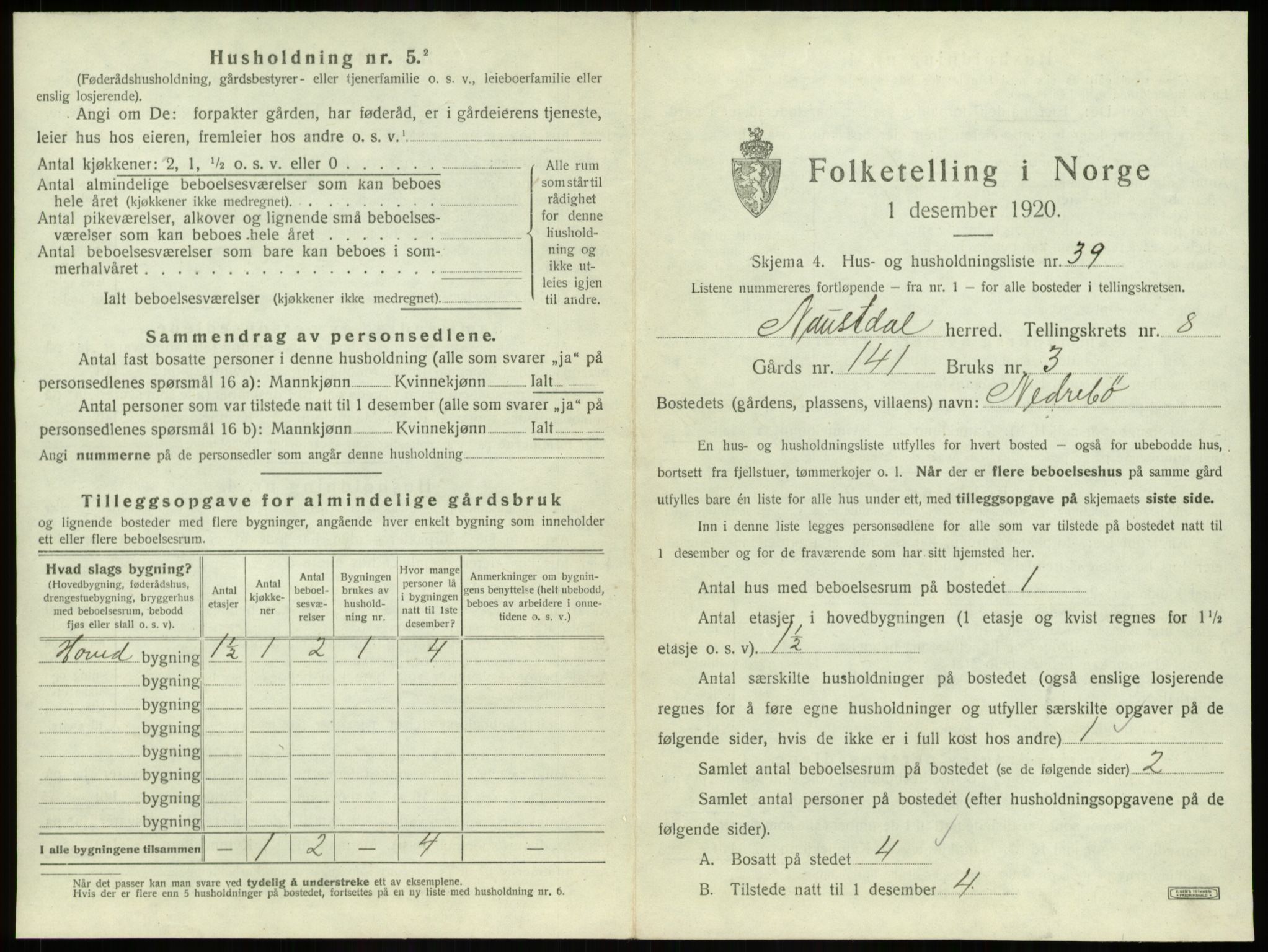 SAB, 1920 census for Naustdal, 1920, p. 788