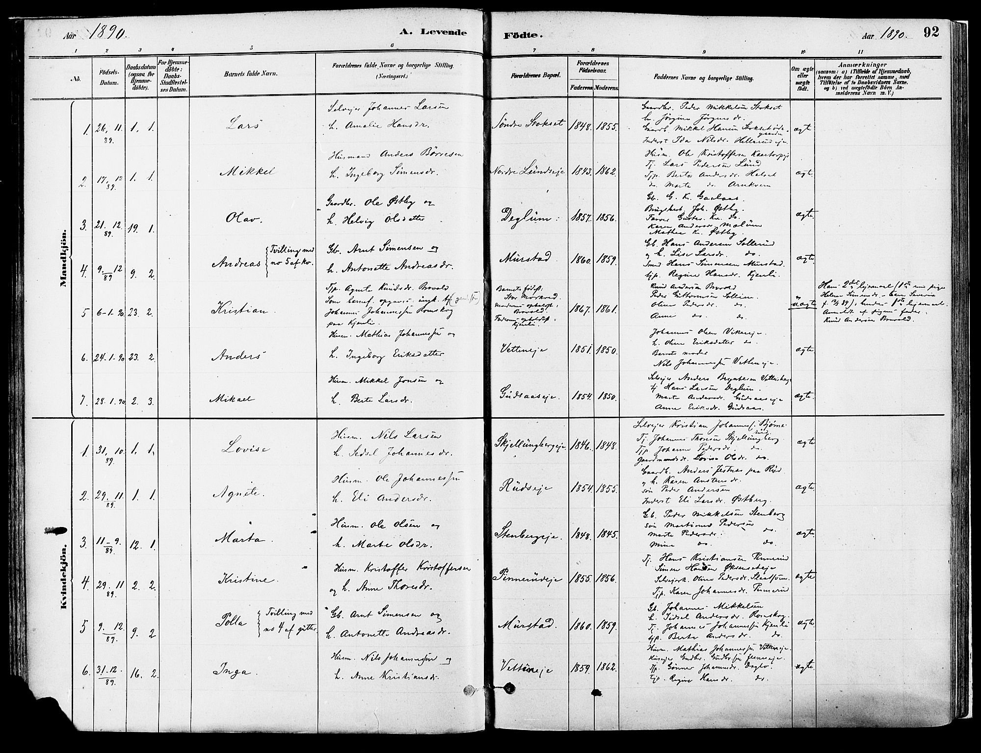 Vang prestekontor, Hedmark, SAH/PREST-008/H/Ha/Haa/L0018A: Parish register (official) no. 18A, 1880-1906, p. 92