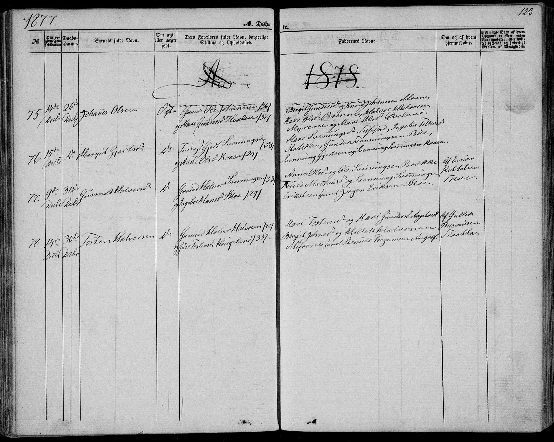 Bø kirkebøker, SAKO/A-257/F/Fa/L0009: Parish register (official) no. 9, 1862-1879, p. 123