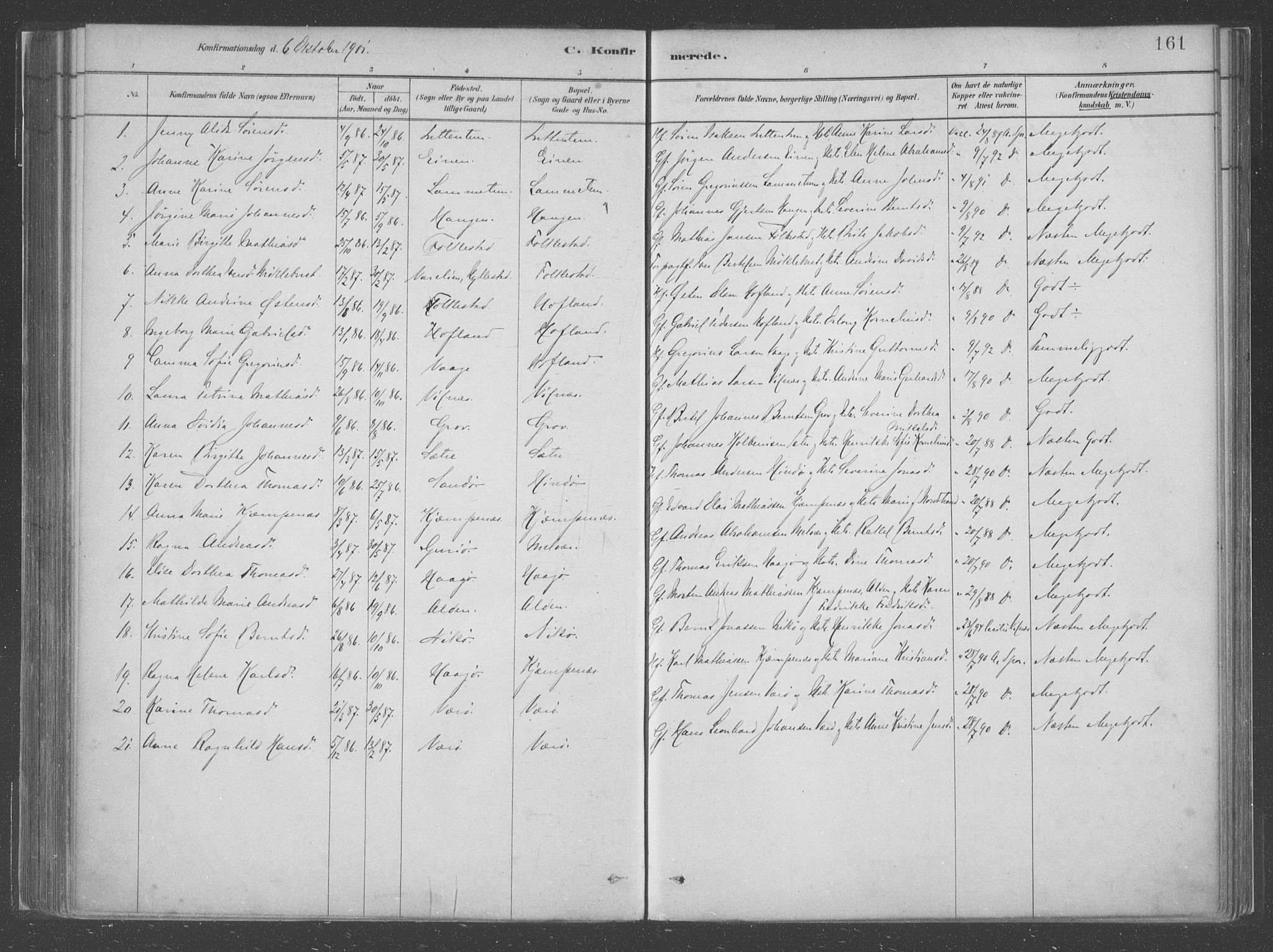 Askvoll sokneprestembete, SAB/A-79501/H/Haa/Haac/L0001: Parish register (official) no. C  1, 1879-1922, p. 161