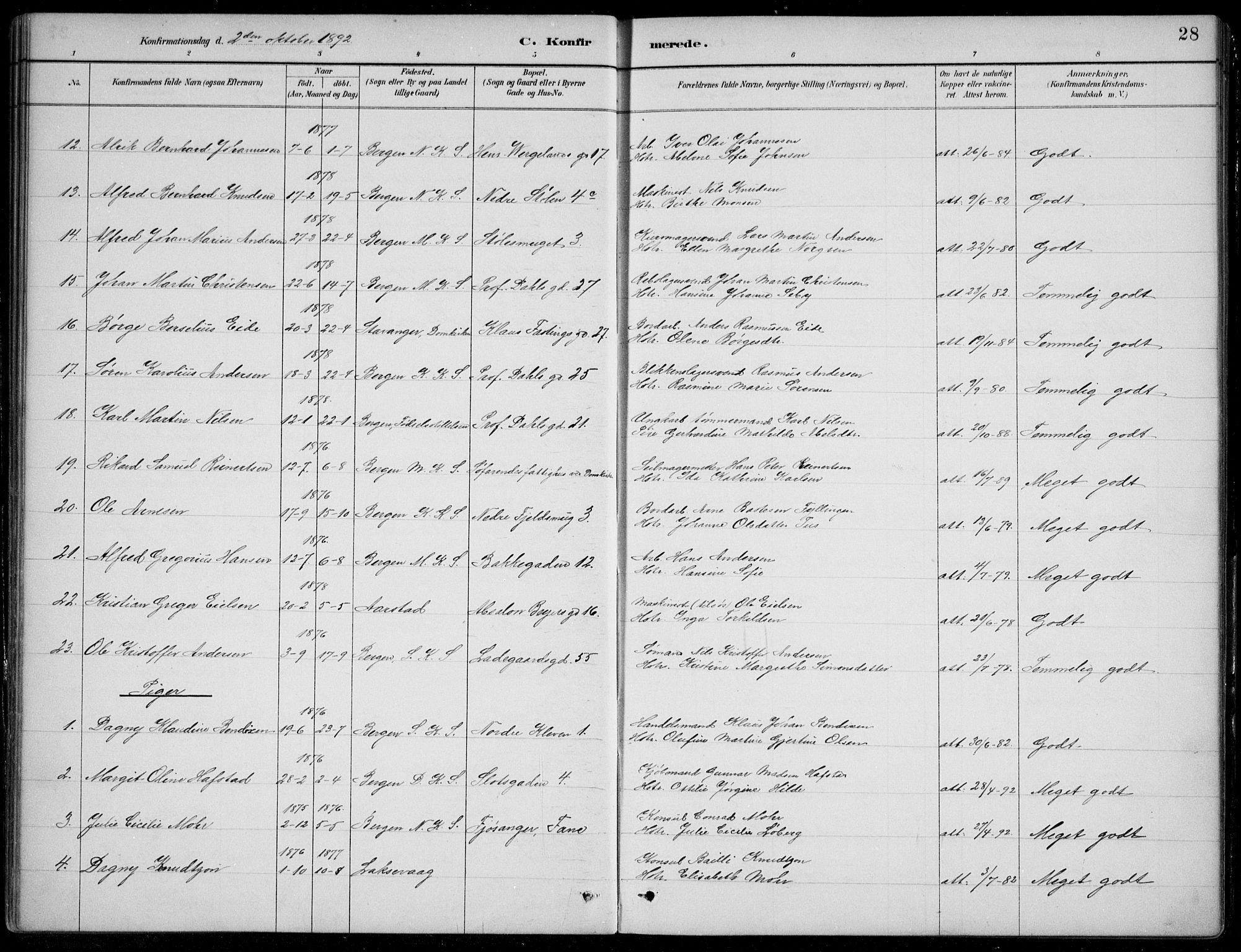 Mariakirken Sokneprestembete, AV/SAB-A-76901/H/Hab/L0008: Parish register (copy) no. A 8, 1889-1908, p. 28