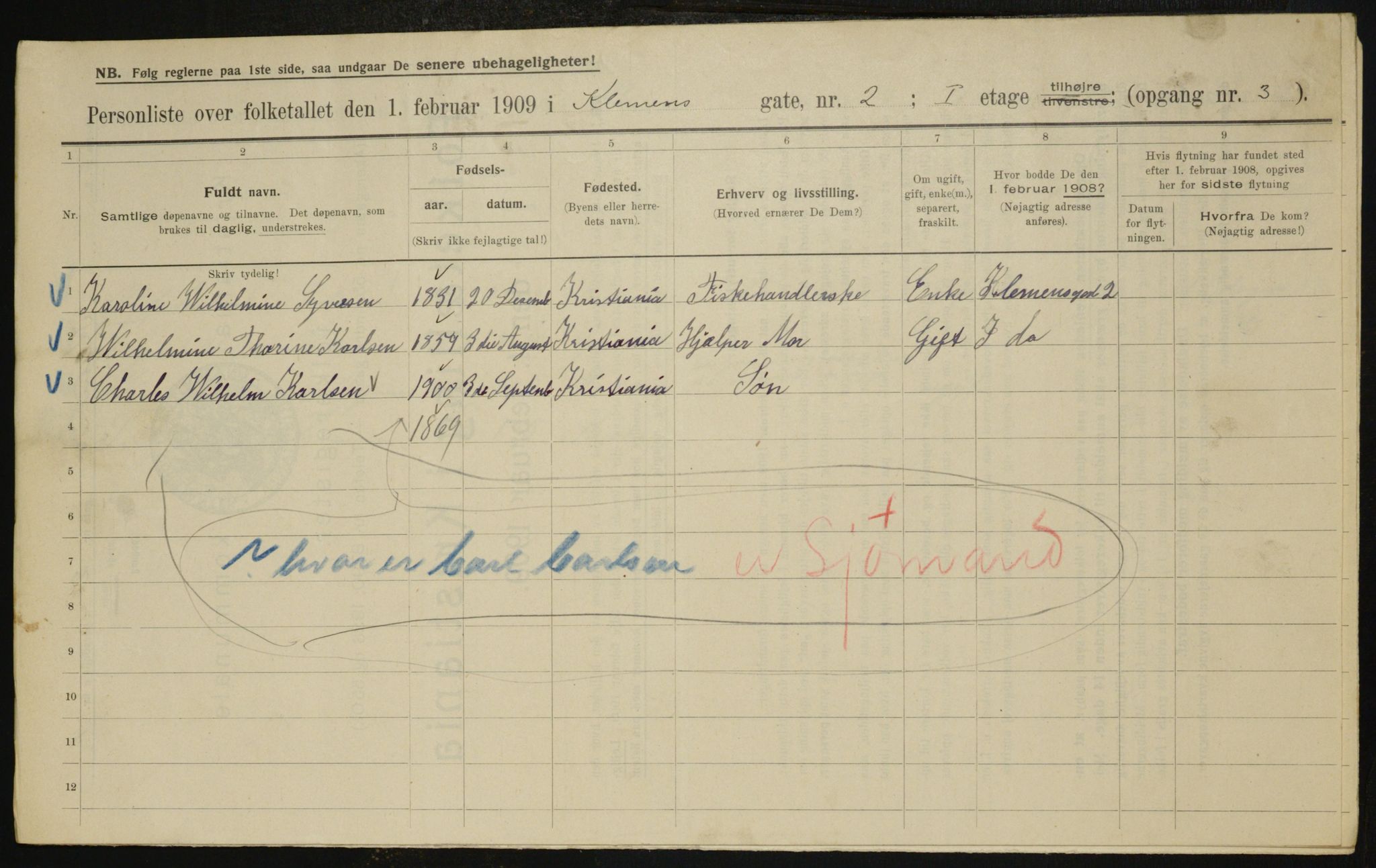 OBA, Municipal Census 1909 for Kristiania, 1909, p. 11582