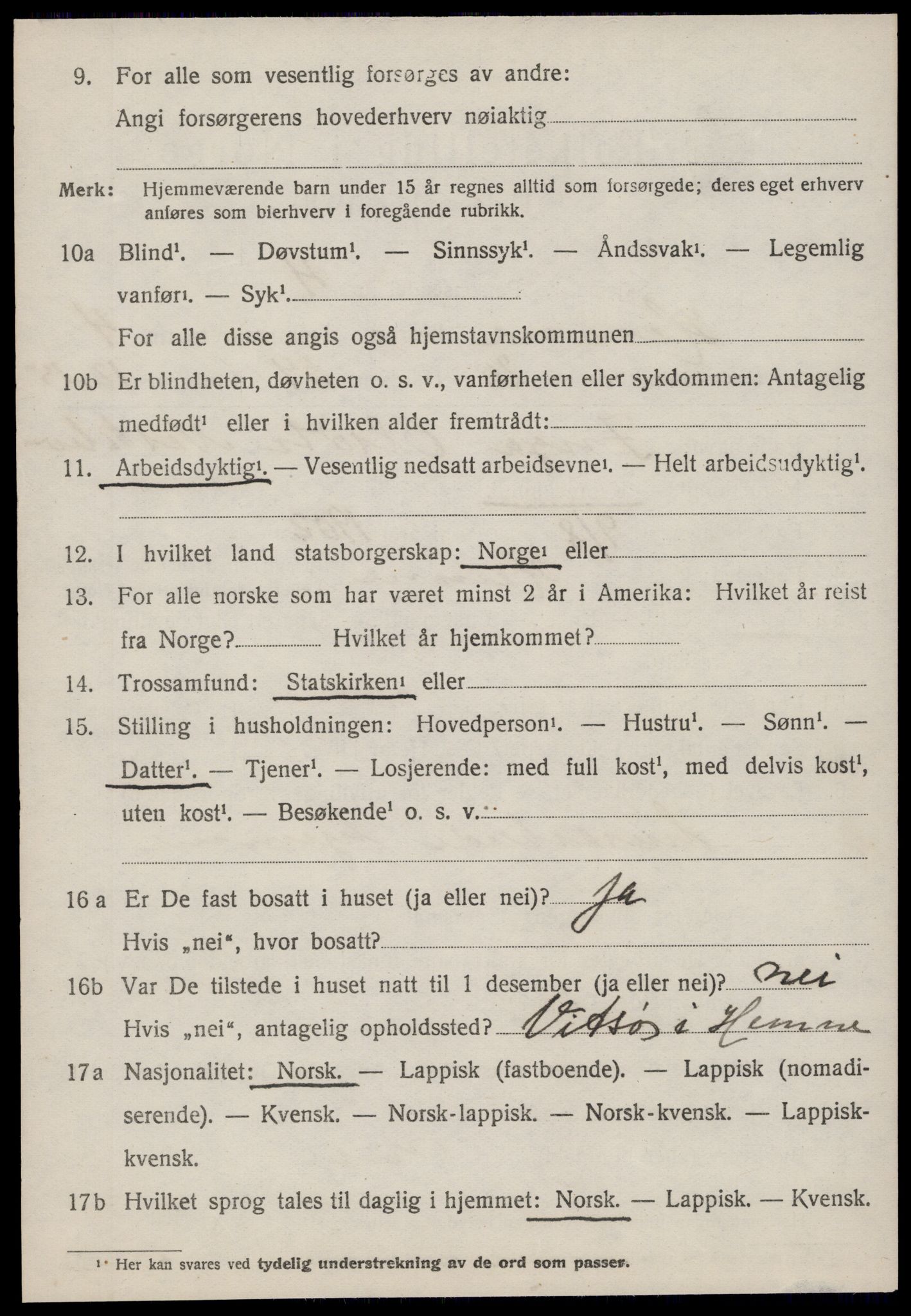 SAT, 1920 census for Hemne, 1920, p. 3095