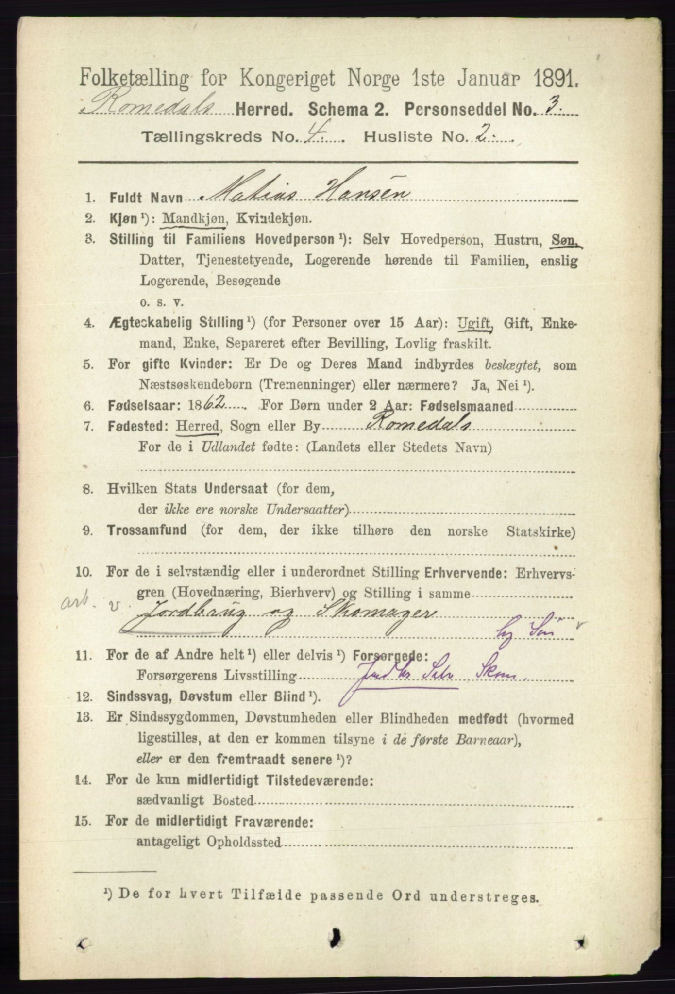 RA, 1891 census for 0416 Romedal, 1891, p. 1971