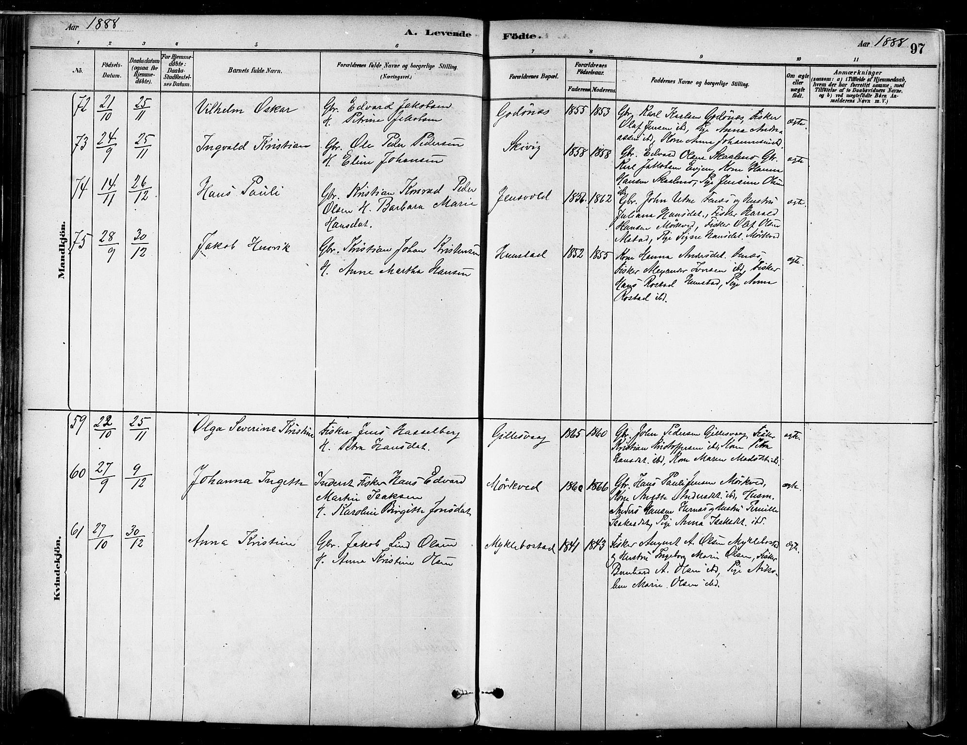 Ministerialprotokoller, klokkerbøker og fødselsregistre - Nordland, SAT/A-1459/802/L0054: Parish register (official) no. 802A01, 1879-1893, p. 97