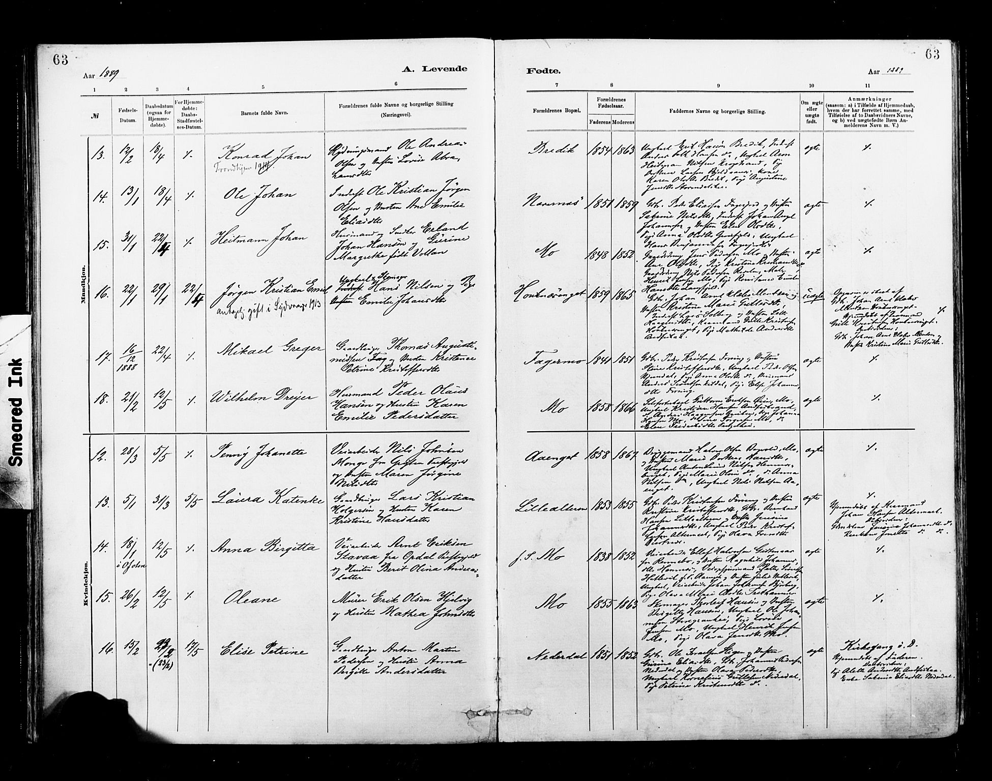 Ministerialprotokoller, klokkerbøker og fødselsregistre - Nordland, SAT/A-1459/827/L0400: Parish register (official) no. 827A12, 1883-1903, p. 63