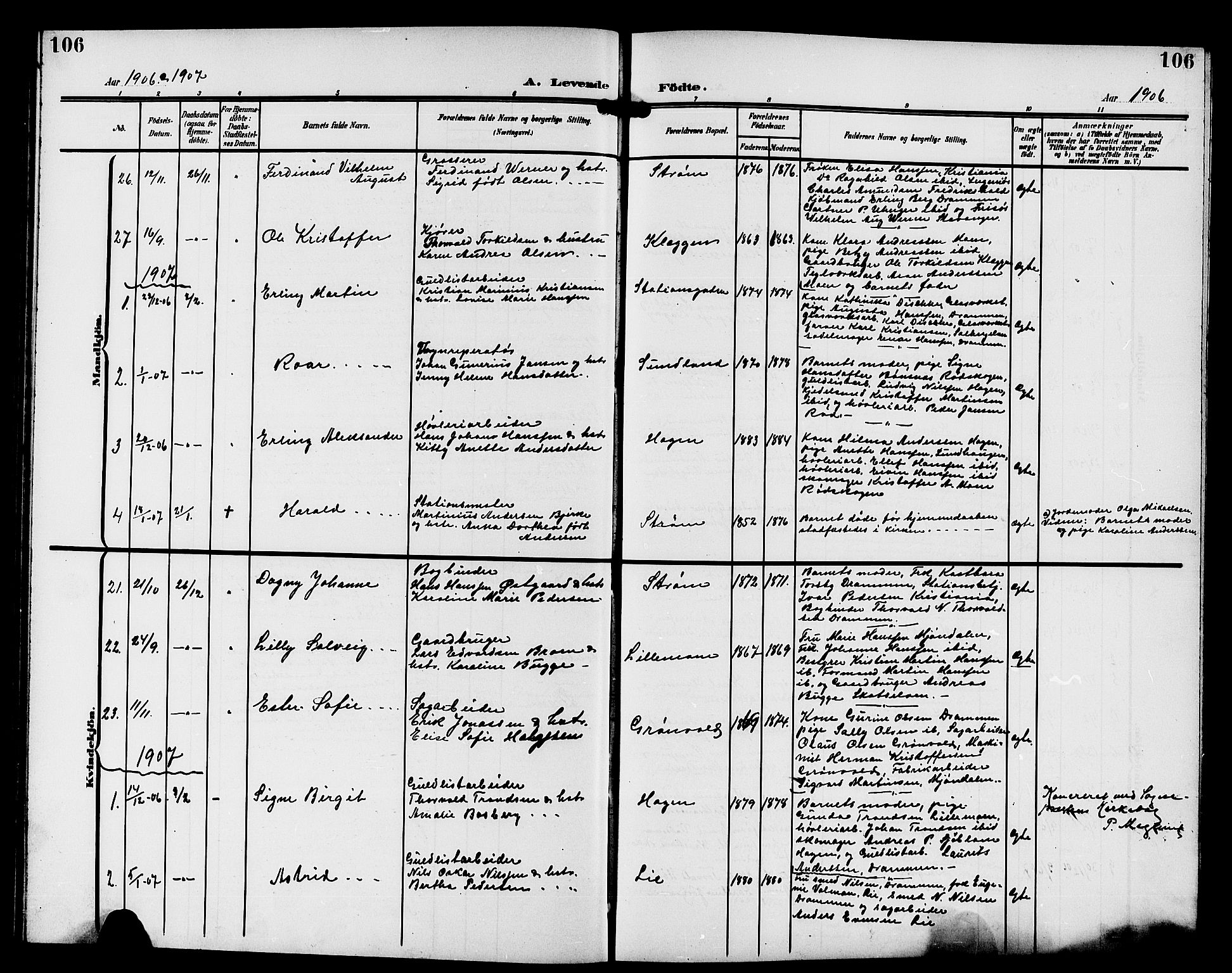 Strømsgodset kirkebøker, AV/SAKO-A-324/G/Ga/L0002: Parish register (copy) no. 2, 1885-1910, p. 106