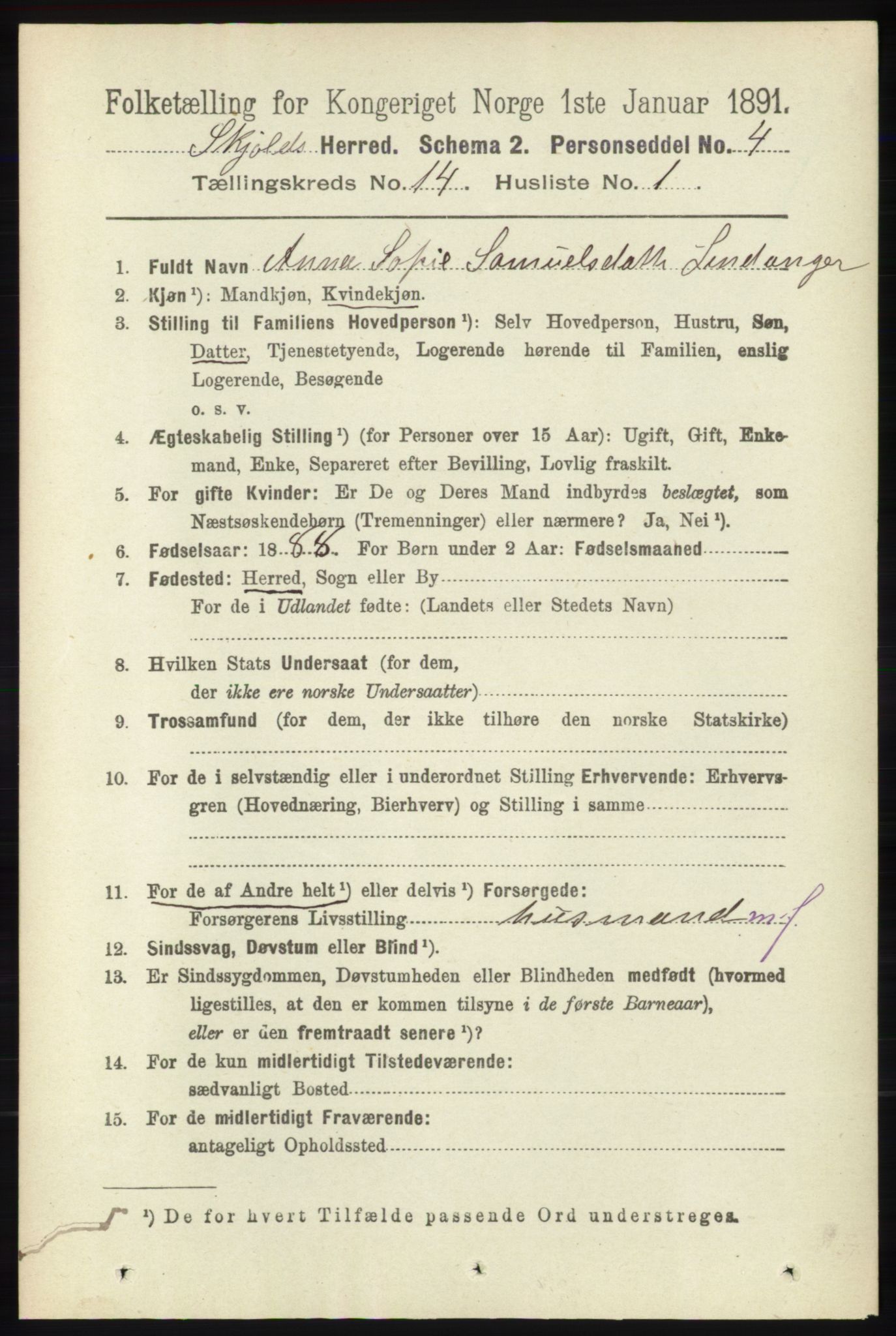 RA, 1891 census for 1154 Skjold, 1891, p. 2570