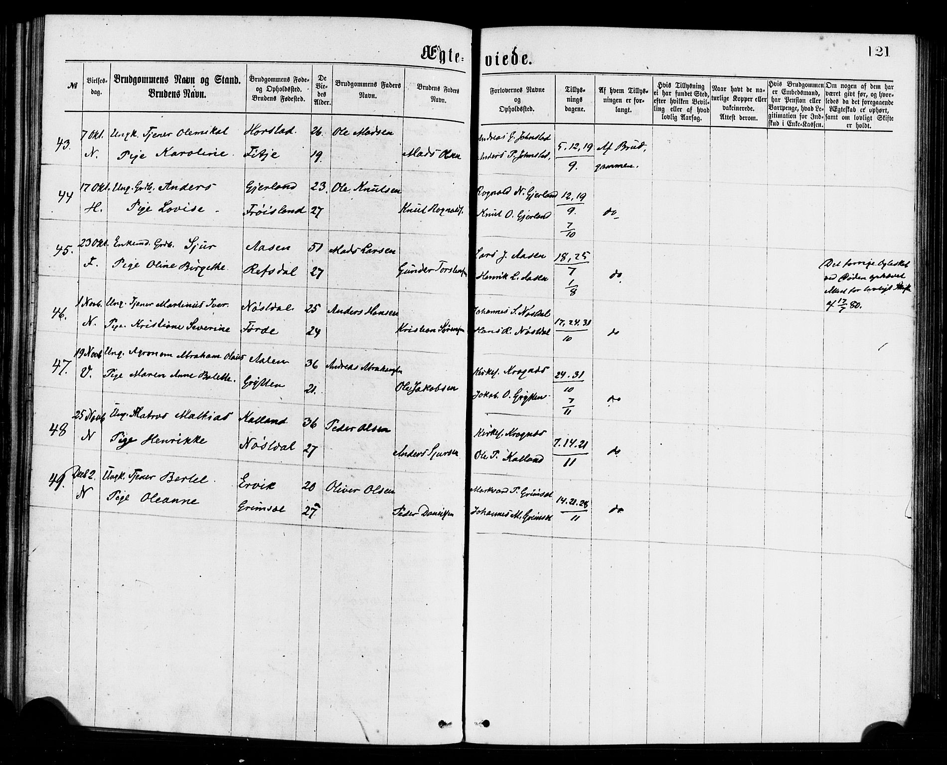 Førde sokneprestembete, SAB/A-79901/H/Haa/Haaa/L0011: Parish register (official) no. A 11, 1877-1880, p. 121