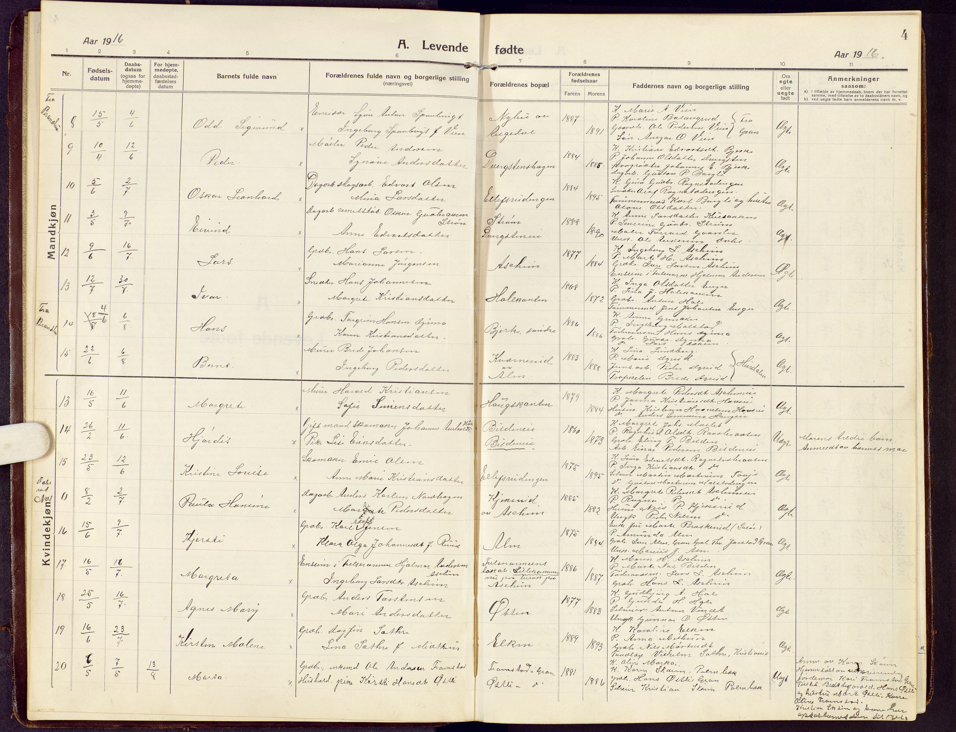 Brandbu prestekontor, SAH/PREST-114/H/Ha/Hab/L0010: Parish register (copy) no. 10, 1916-1930, p. 4