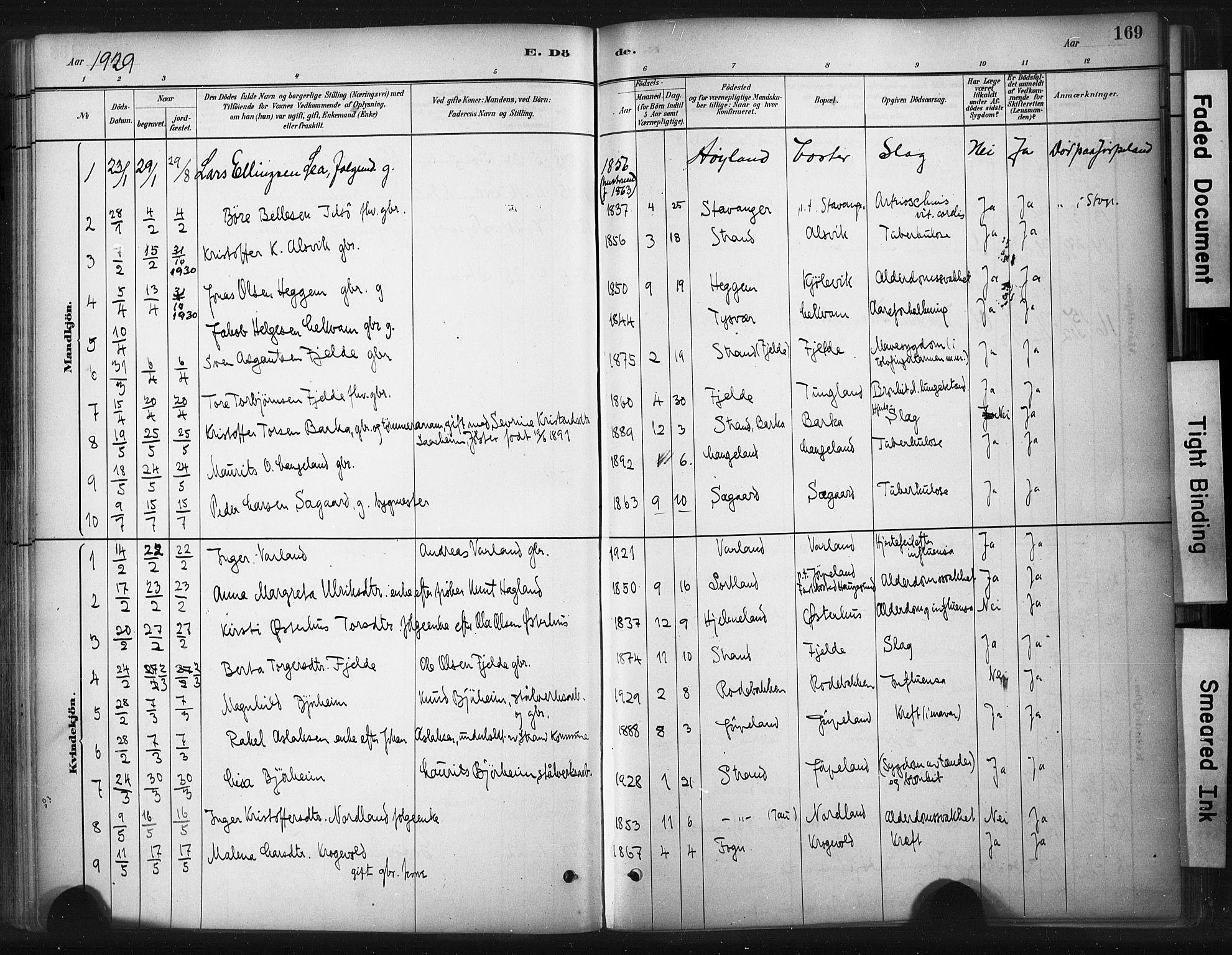 Strand sokneprestkontor, SAST/A-101828/H/Ha/Haa/L0010: Parish register (official) no. A 10, 1882-1929, p. 169