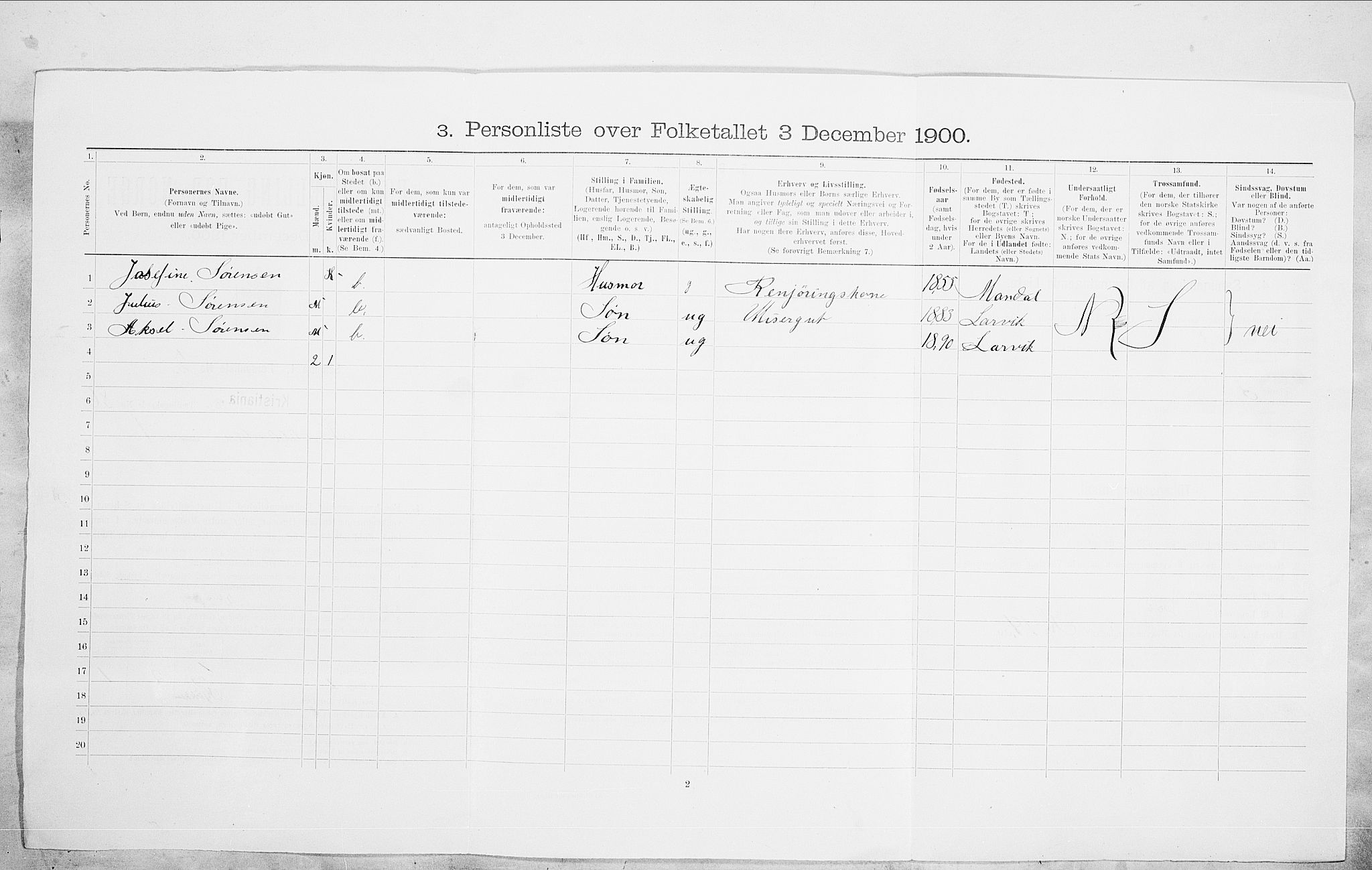 SAO, 1900 census for Kristiania, 1900, p. 87076