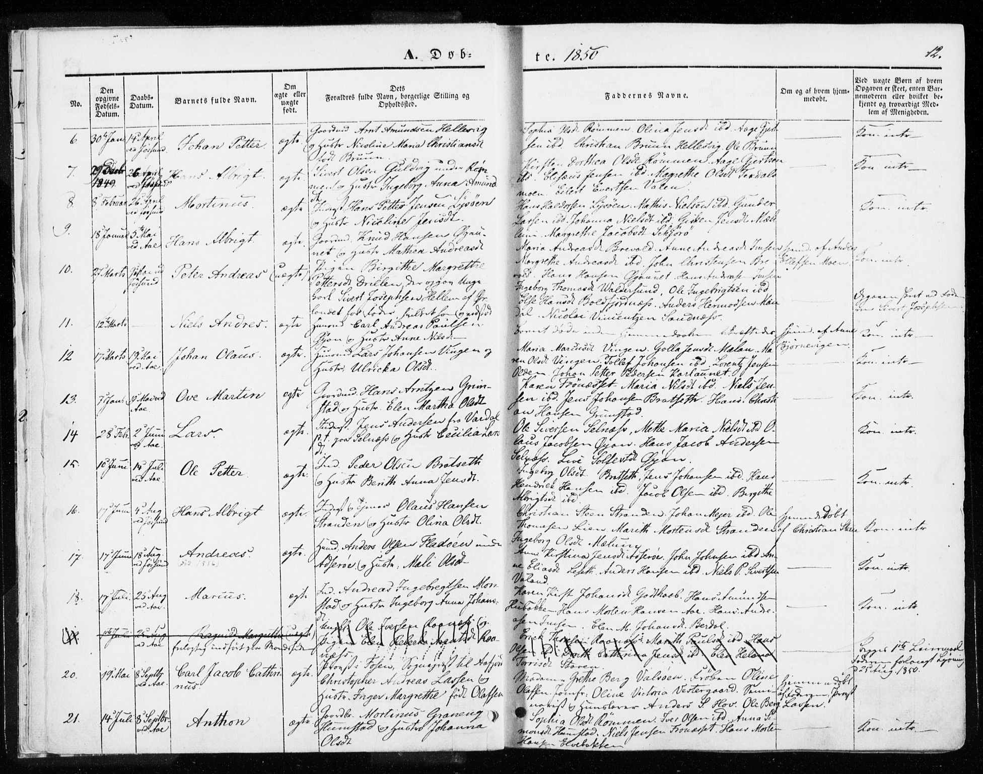 Ministerialprotokoller, klokkerbøker og fødselsregistre - Sør-Trøndelag, SAT/A-1456/655/L0677: Parish register (official) no. 655A06, 1847-1860, p. 12