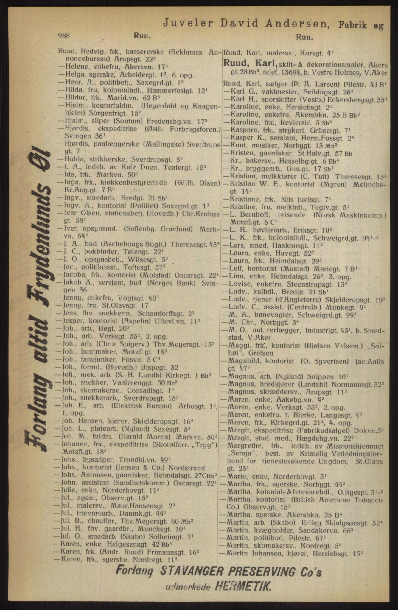 Kristiania/Oslo adressebok, PUBL/-, 1914, p. 988