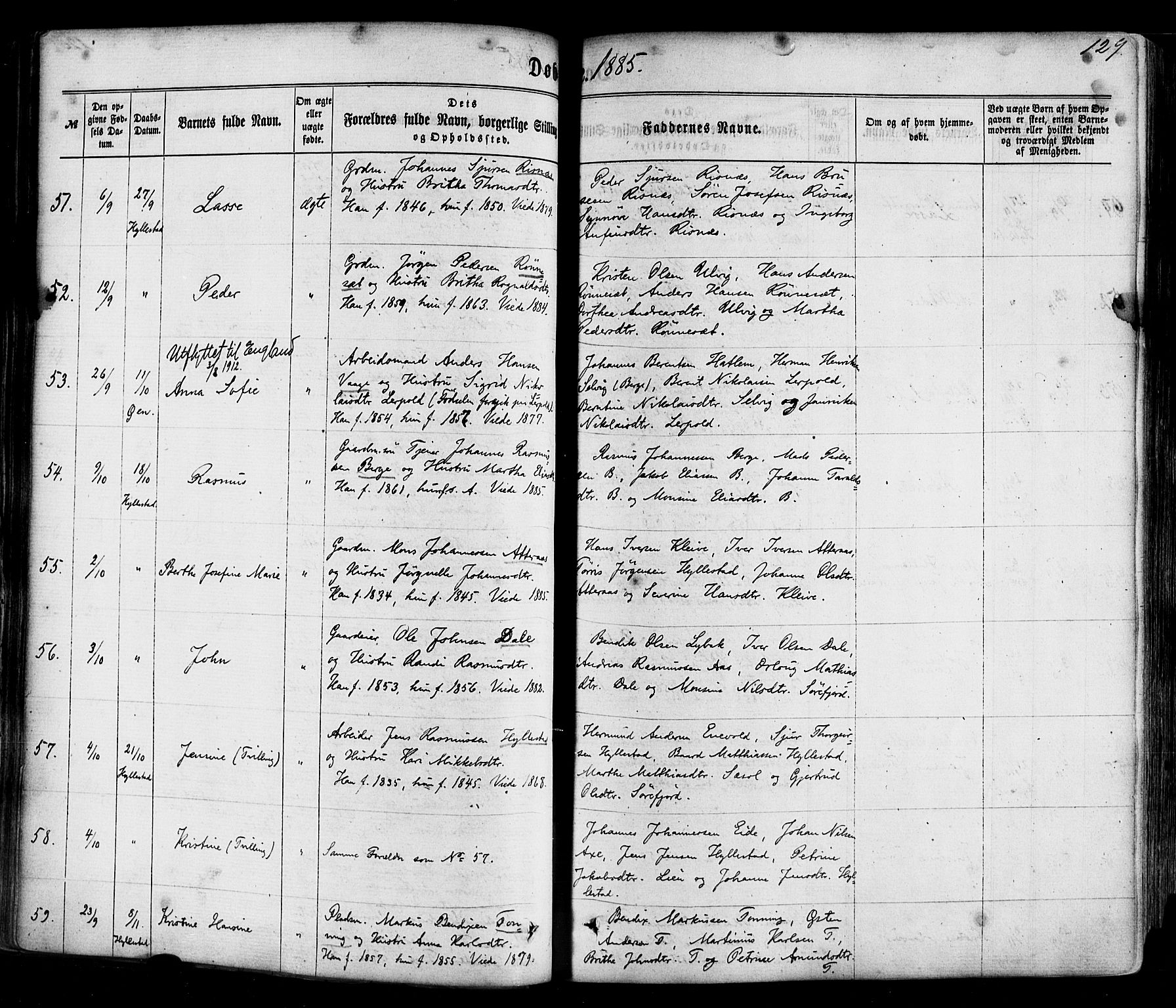 Hyllestad sokneprestembete, AV/SAB-A-80401: Parish register (official) no. A 1, 1861-1886, p. 129