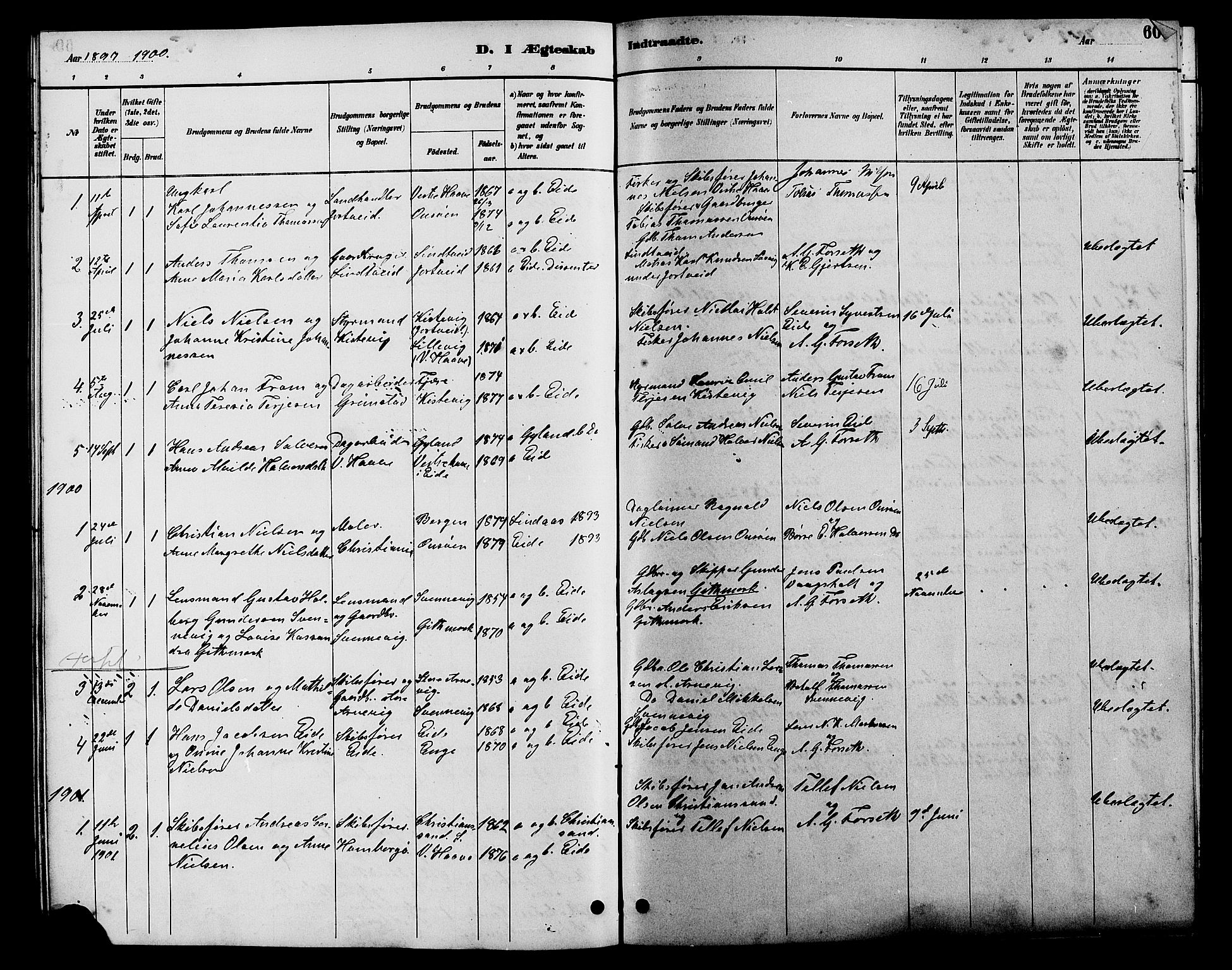 Hommedal sokneprestkontor, AV/SAK-1111-0023/F/Fb/Fba/L0004: Parish register (copy) no. B 4, 1885-1908, p. 60