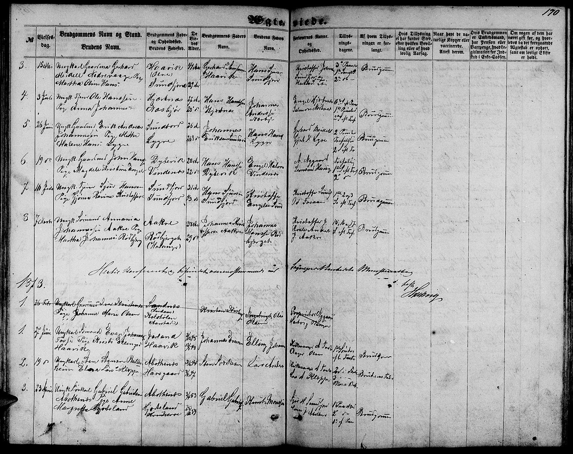 Fusa sokneprestembete, SAB/A-75401/H/Hab: Parish register (copy) no. C 1, 1861-1885, p. 170
