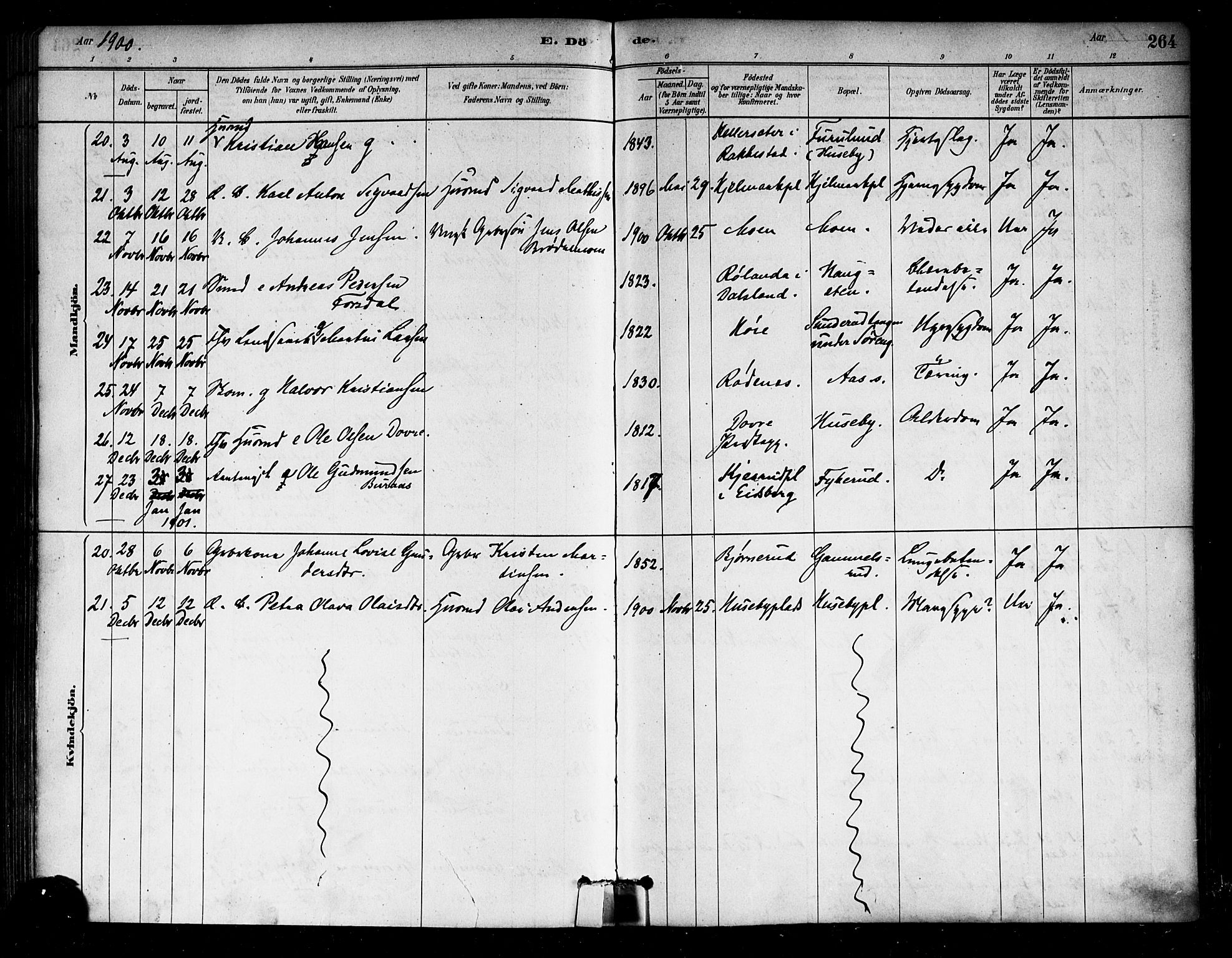 Eidsberg prestekontor Kirkebøker, SAO/A-10905/F/Fa/L0012: Parish register (official) no. I 12, 1879-1901, p. 264