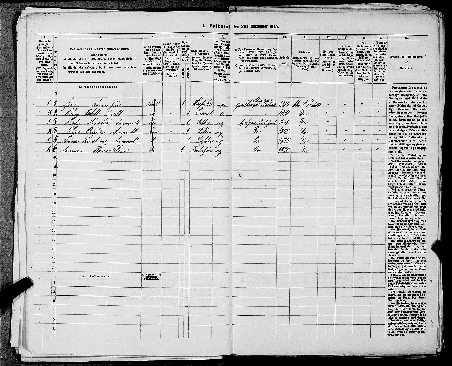 SAST, 1875 census for 1150L Skudenes/Falnes, Åkra og Ferkingstad, 1875, p. 84