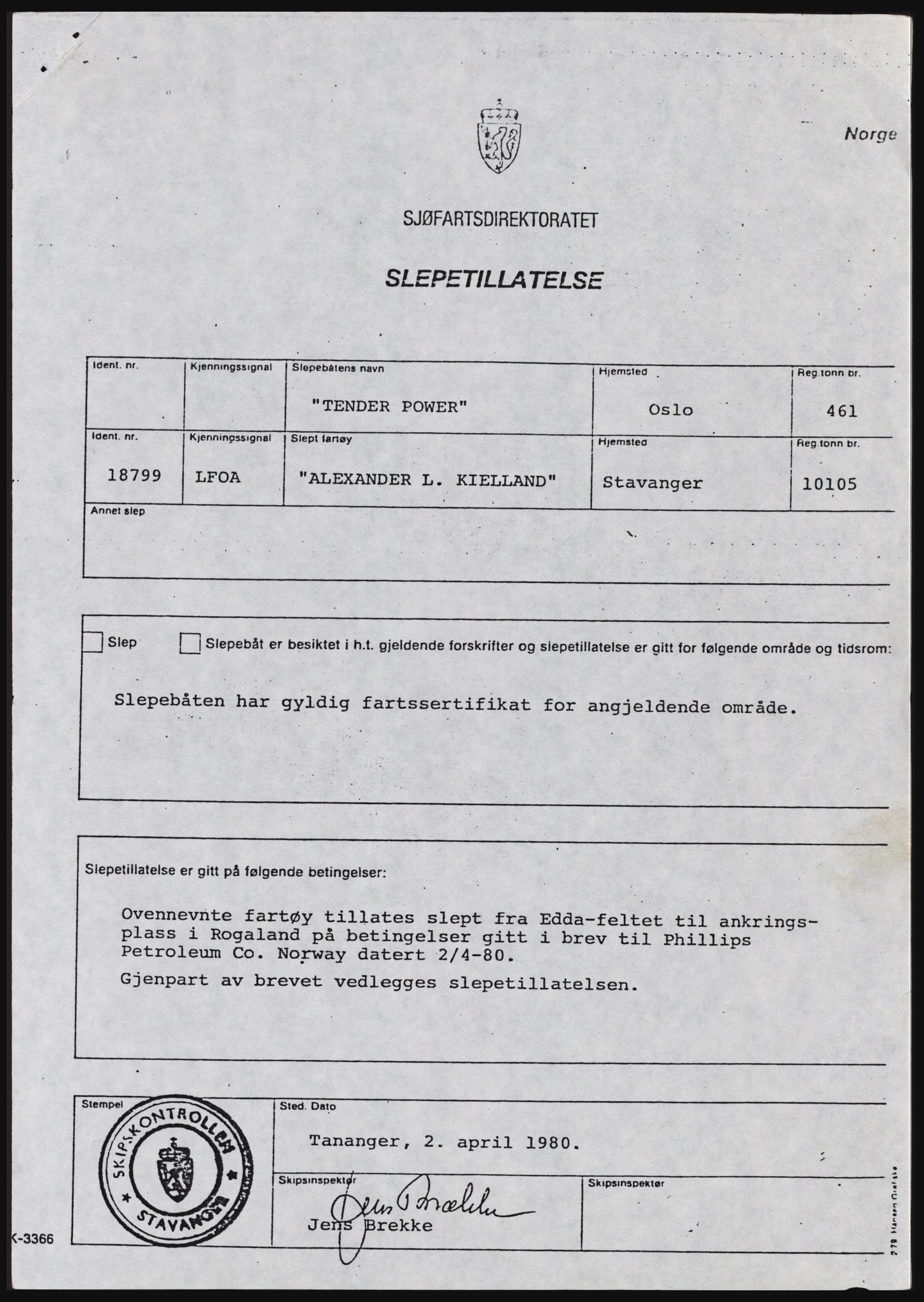 Sjøfartsdirektoratet med forløpere, generelt arkiv, AV/RA-S-1407/D/Ds/Dsb/L0632: Flyttbare innretninger, 1981