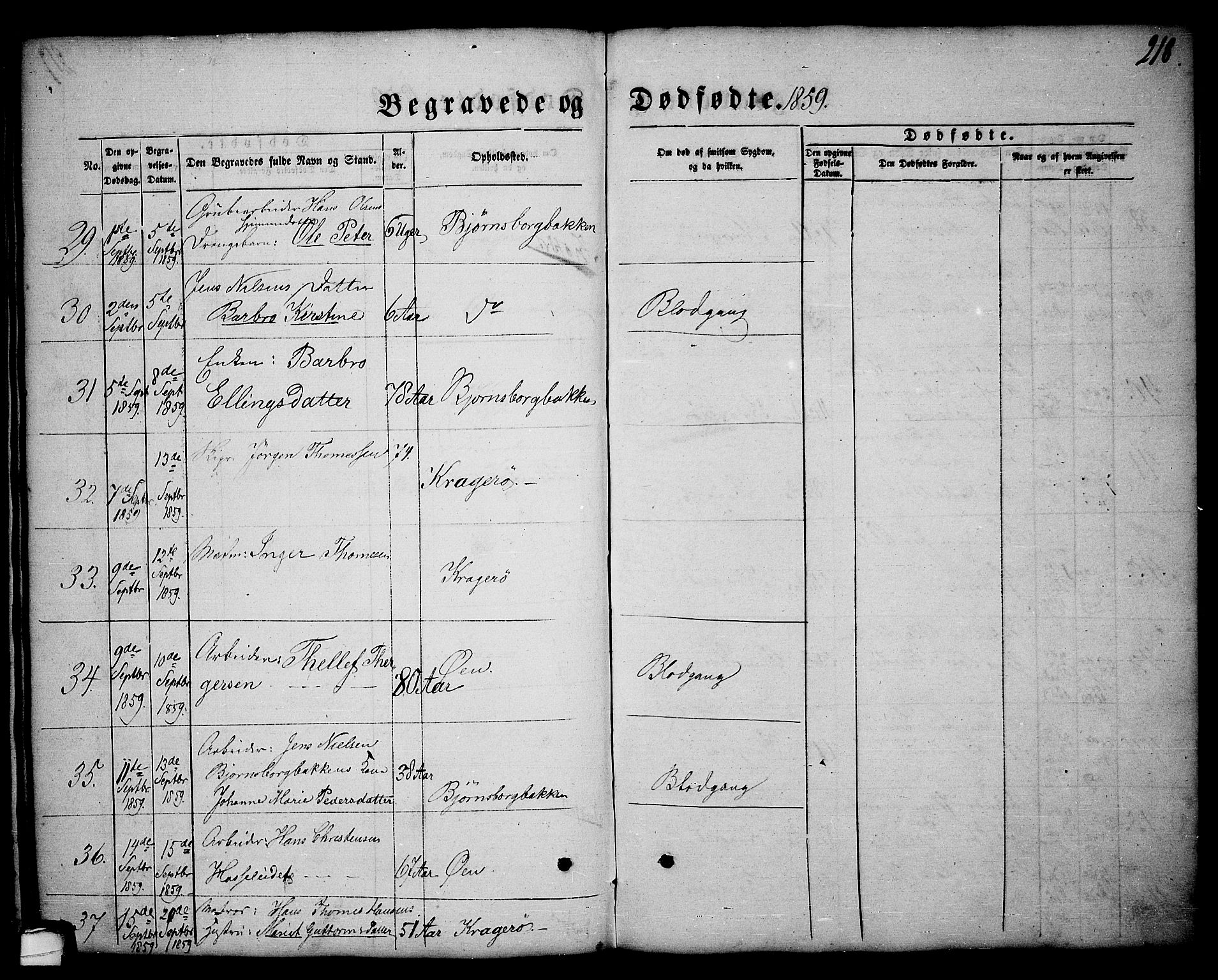 Kragerø kirkebøker, AV/SAKO-A-278/G/Ga/L0004: Parish register (copy) no. 4, 1853-1865, p. 218