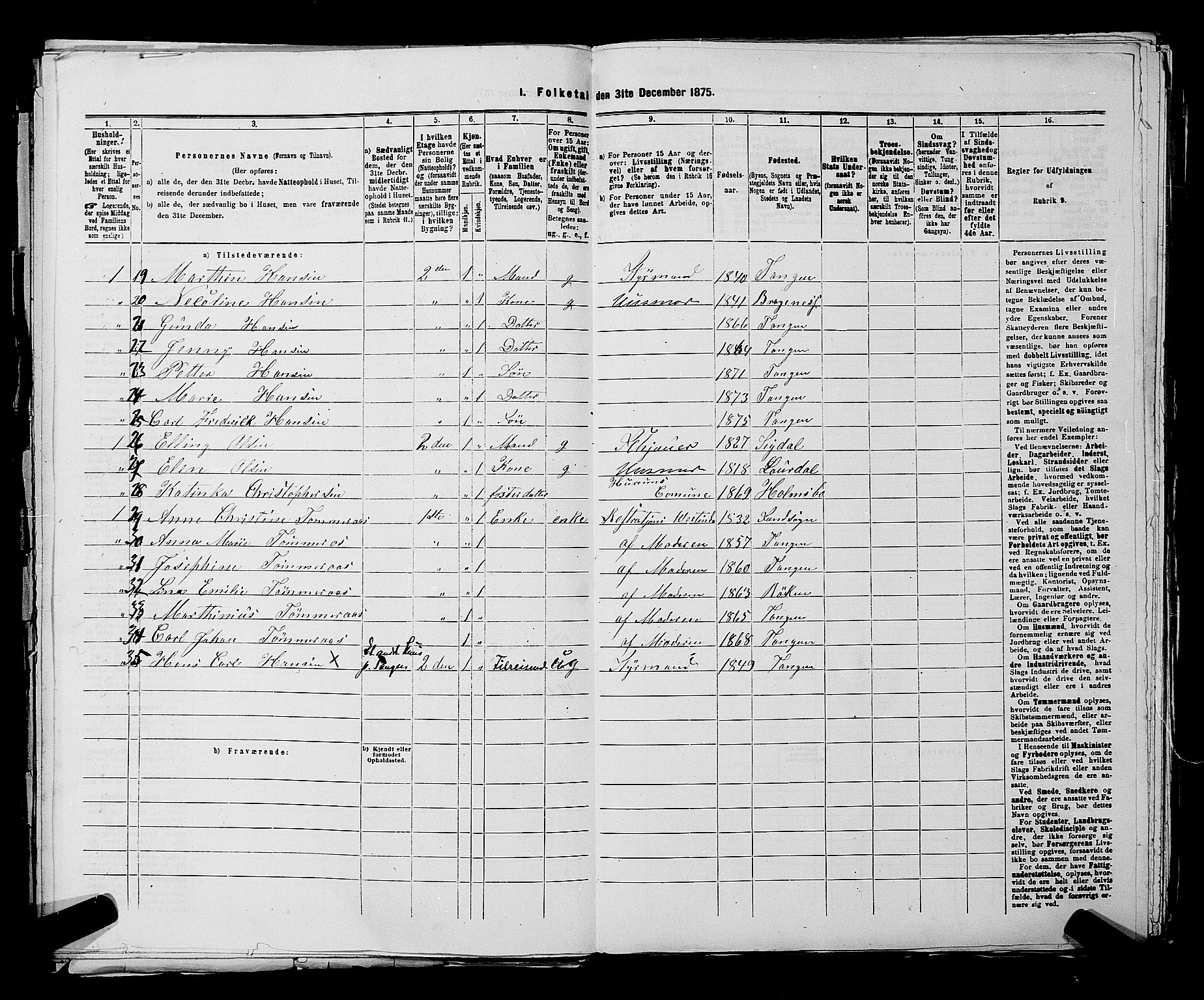 SAKO, 1875 census for 0602 Drammen, 1875, p. 3734