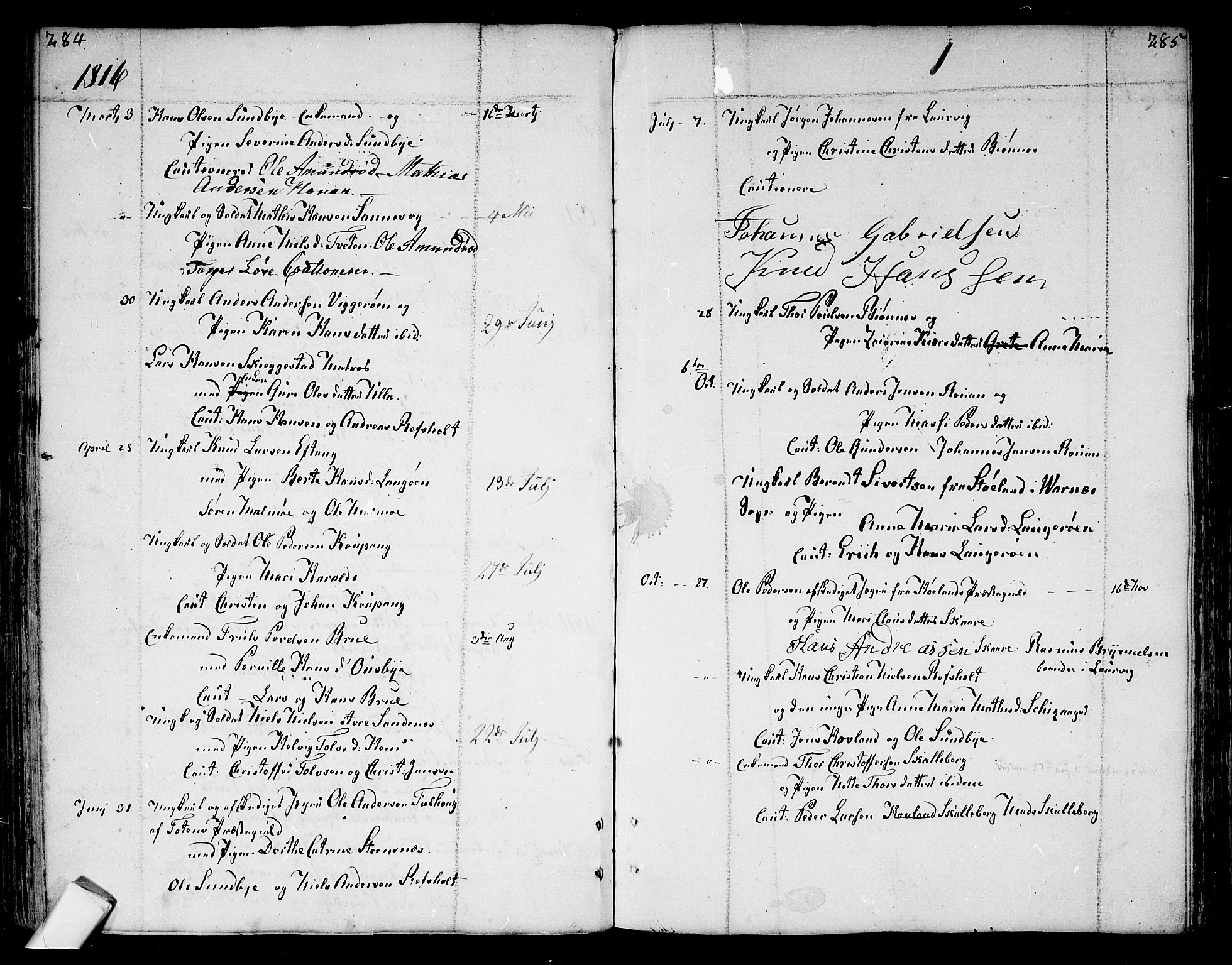 Tjølling kirkebøker, SAKO/A-60/F/Fa/L0004: Parish register (official) no. 4, 1779-1817, p. 284-285