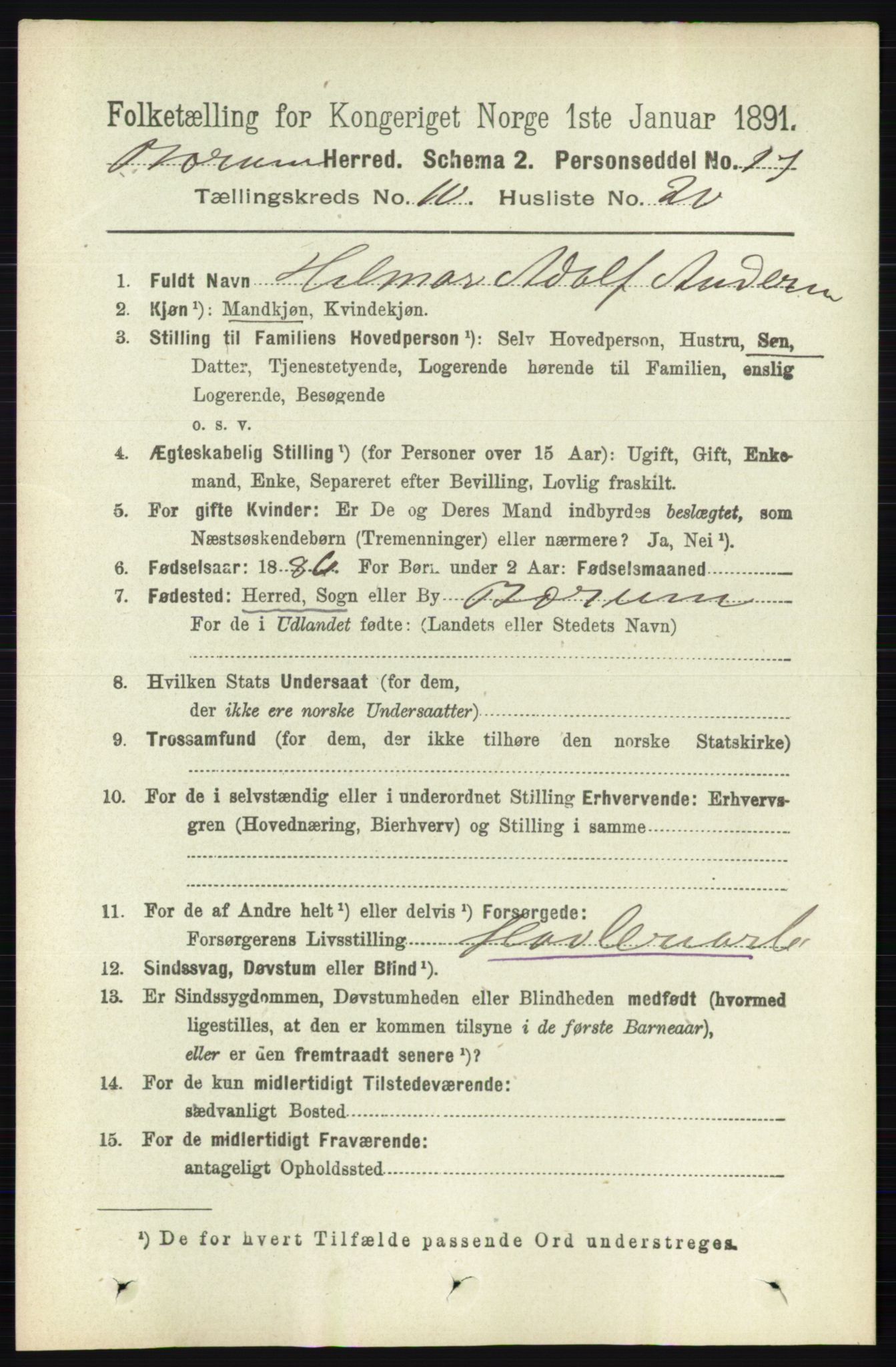 RA, 1891 census for 0219 Bærum, 1891, p. 6721