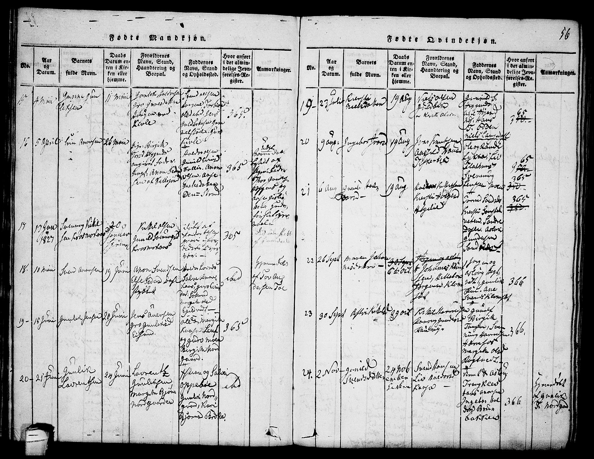Seljord kirkebøker, SAKO/A-20/F/Fa/L0010: Parish register (official) no. I 10, 1815-1831, p. 56
