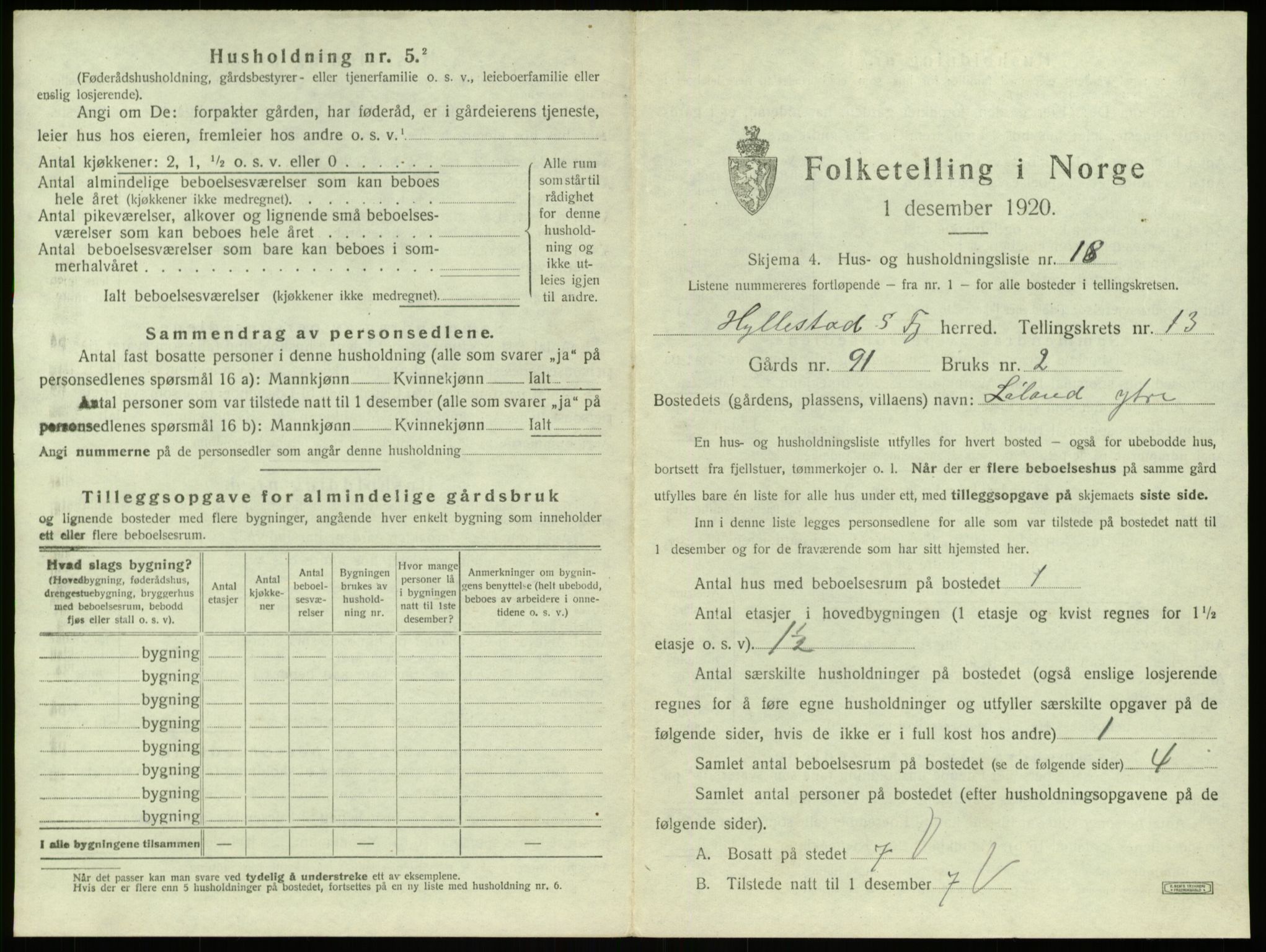 SAB, 1920 census for Hyllestad, 1920, p. 779