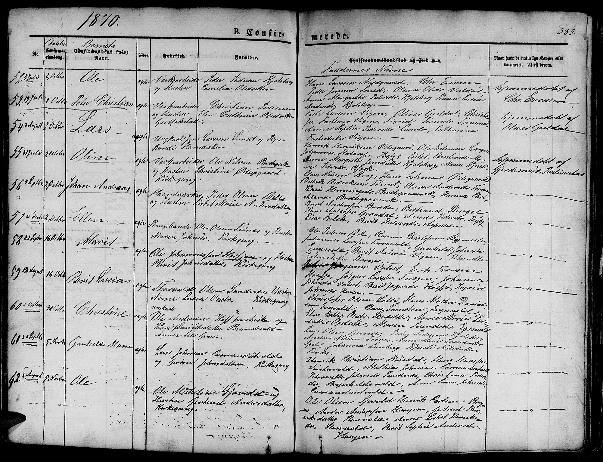 Ministerialprotokoller, klokkerbøker og fødselsregistre - Sør-Trøndelag, SAT/A-1456/681/L0938: Parish register (copy) no. 681C02, 1829-1879, p. 385
