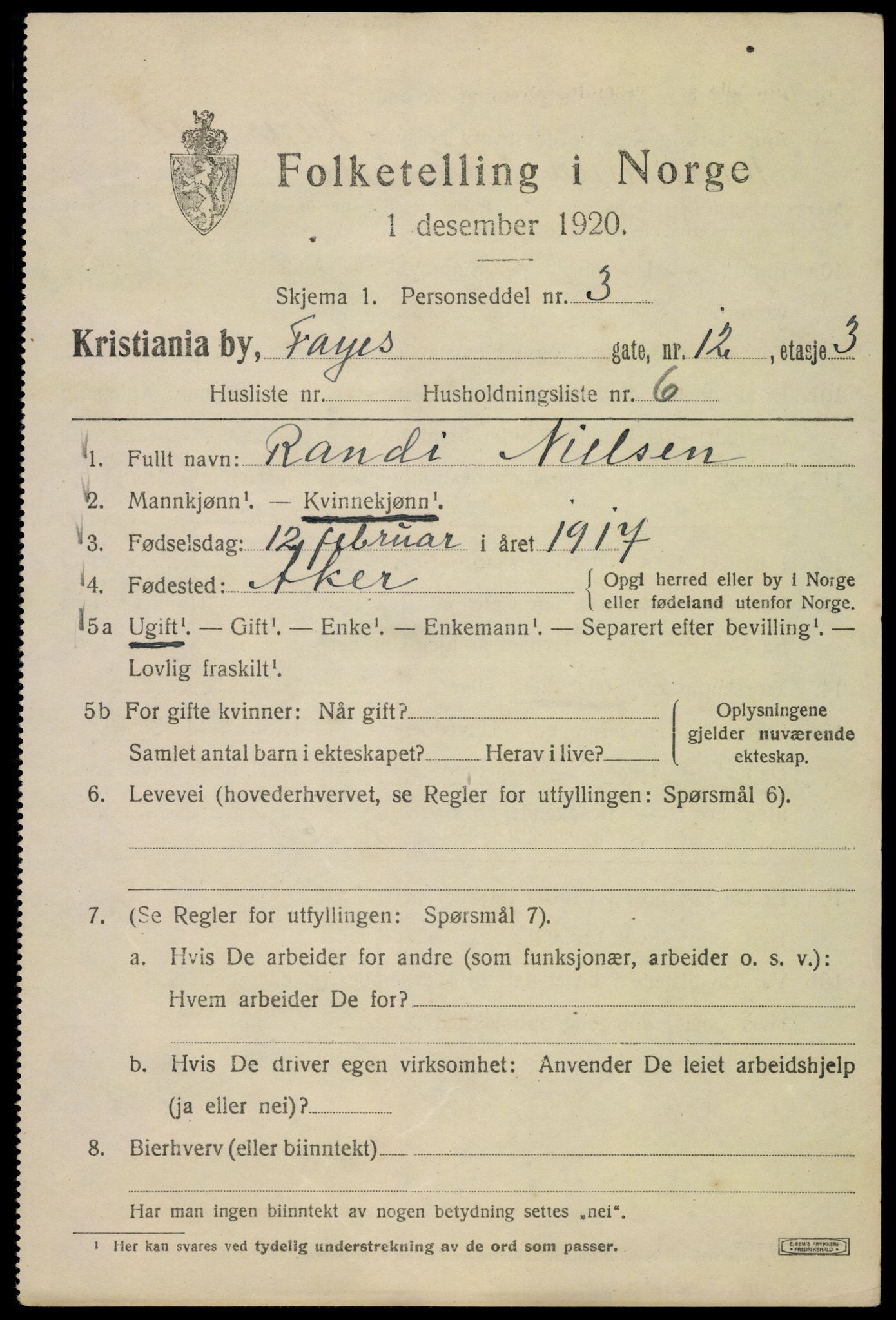 SAO, 1920 census for Kristiania, 1920, p. 228601