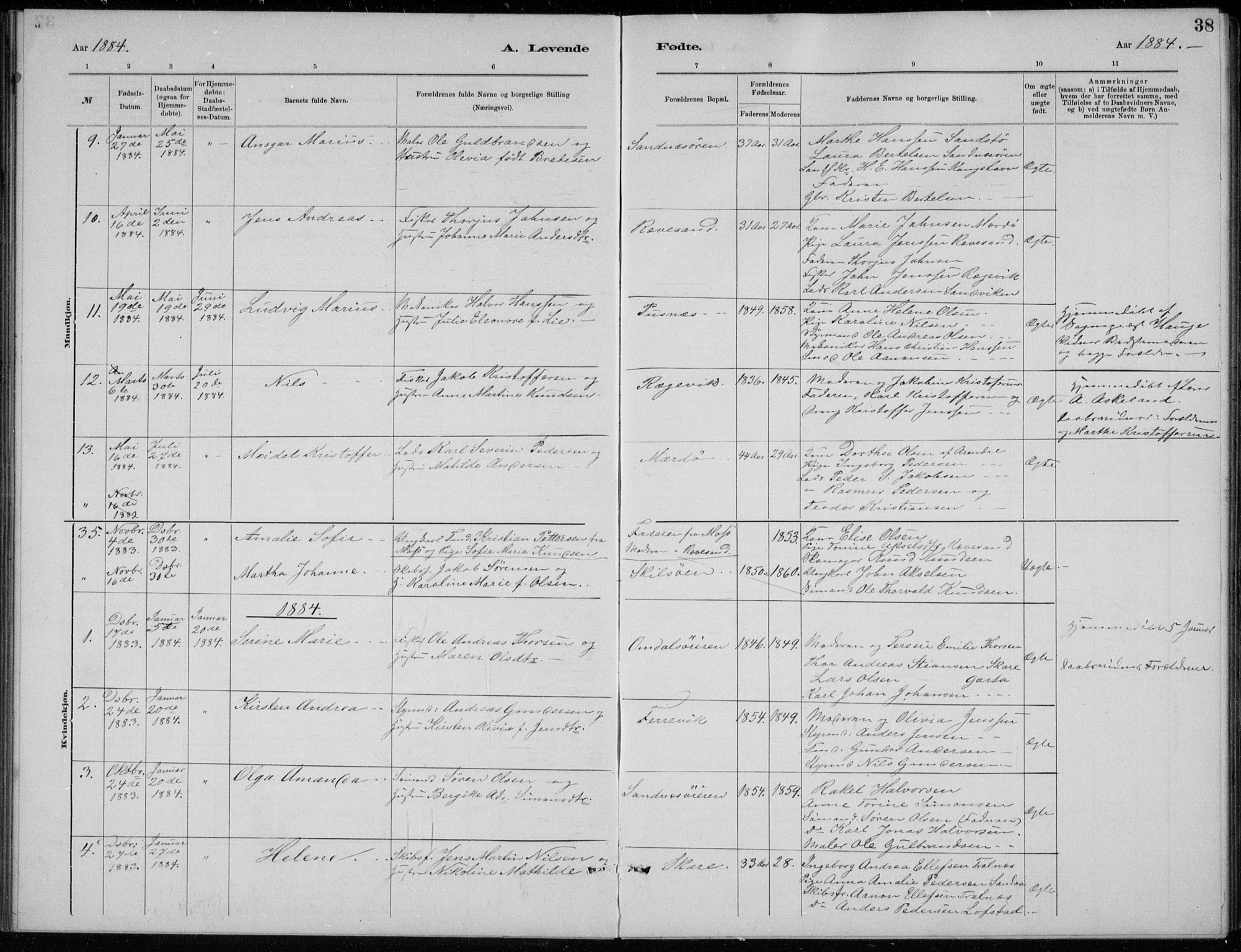 Tromøy sokneprestkontor, AV/SAK-1111-0041/F/Fb/L0005: Parish register (copy) no. B 5, 1877-1891, p. 38