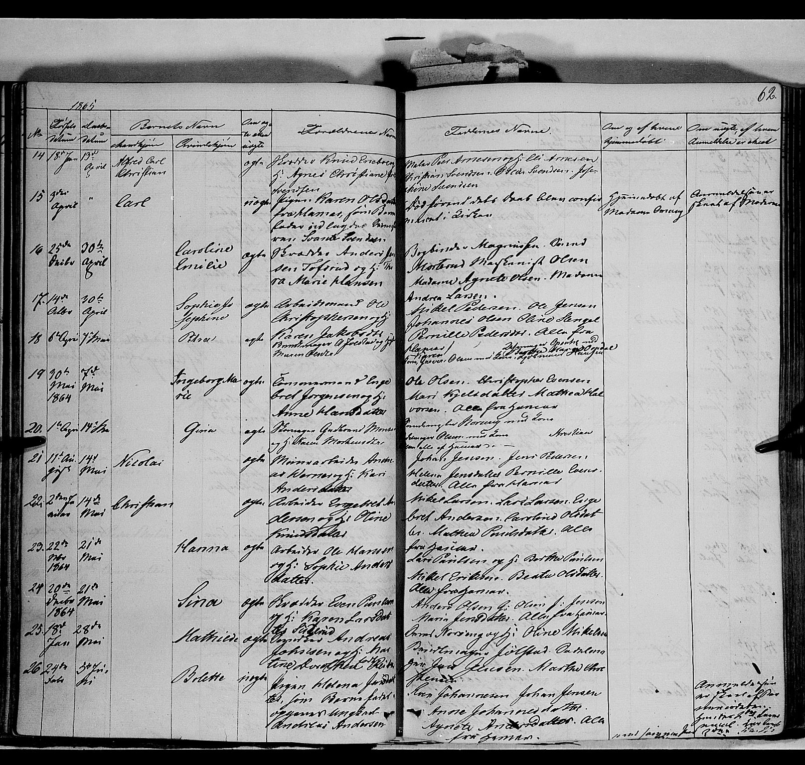 Vang prestekontor, Hedmark, SAH/PREST-008/H/Ha/Haa/L0011: Parish register (official) no. 11, 1852-1877, p. 62