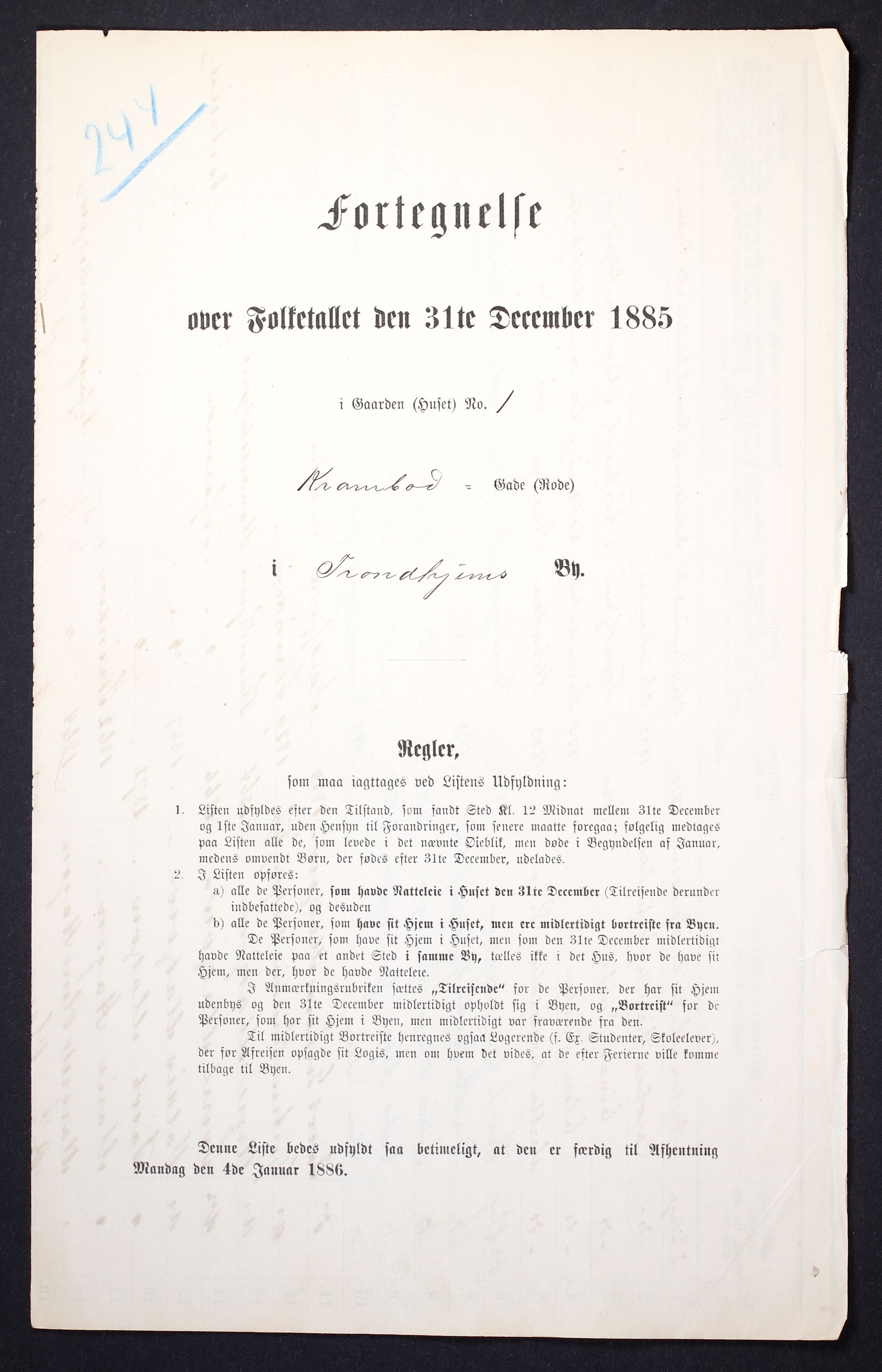 SAT, 1885 census for 1601 Trondheim, 1885, p. 1046