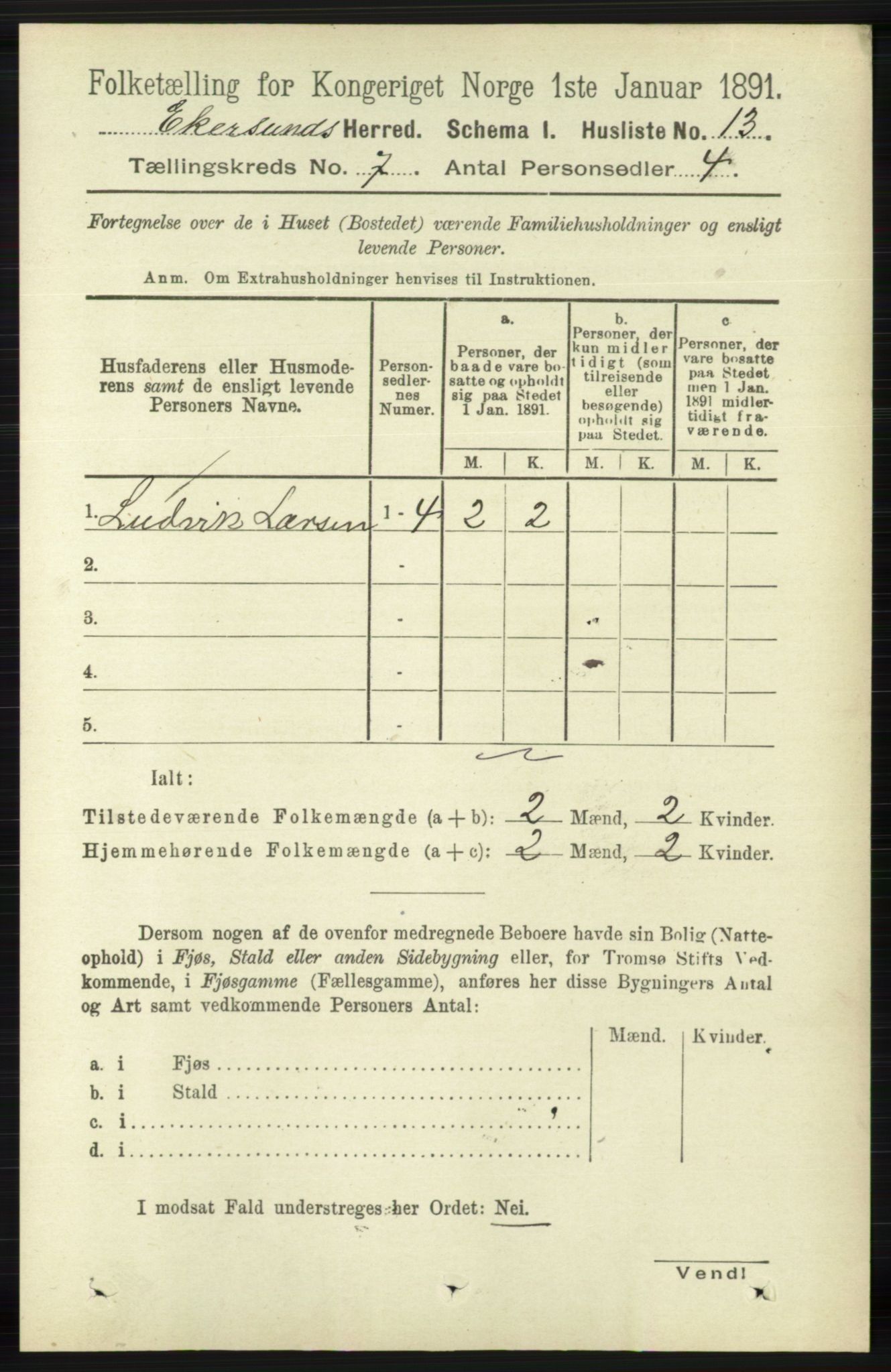 RA, 1891 census for 1116 Eigersund herred, 1891, p. 2736